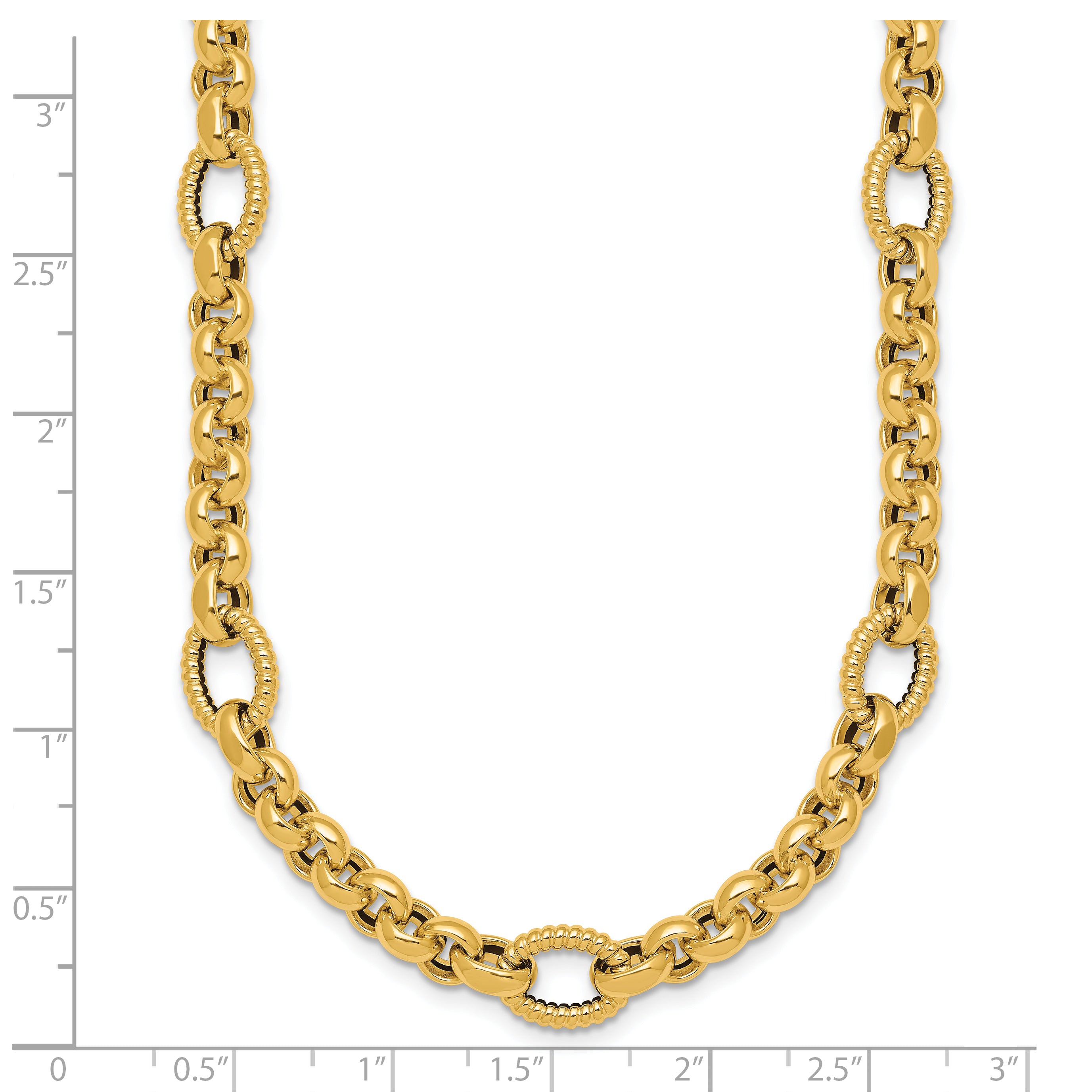 14k Polished and Textured Rolo and Oval Fancy Chain 18 inch Necklace