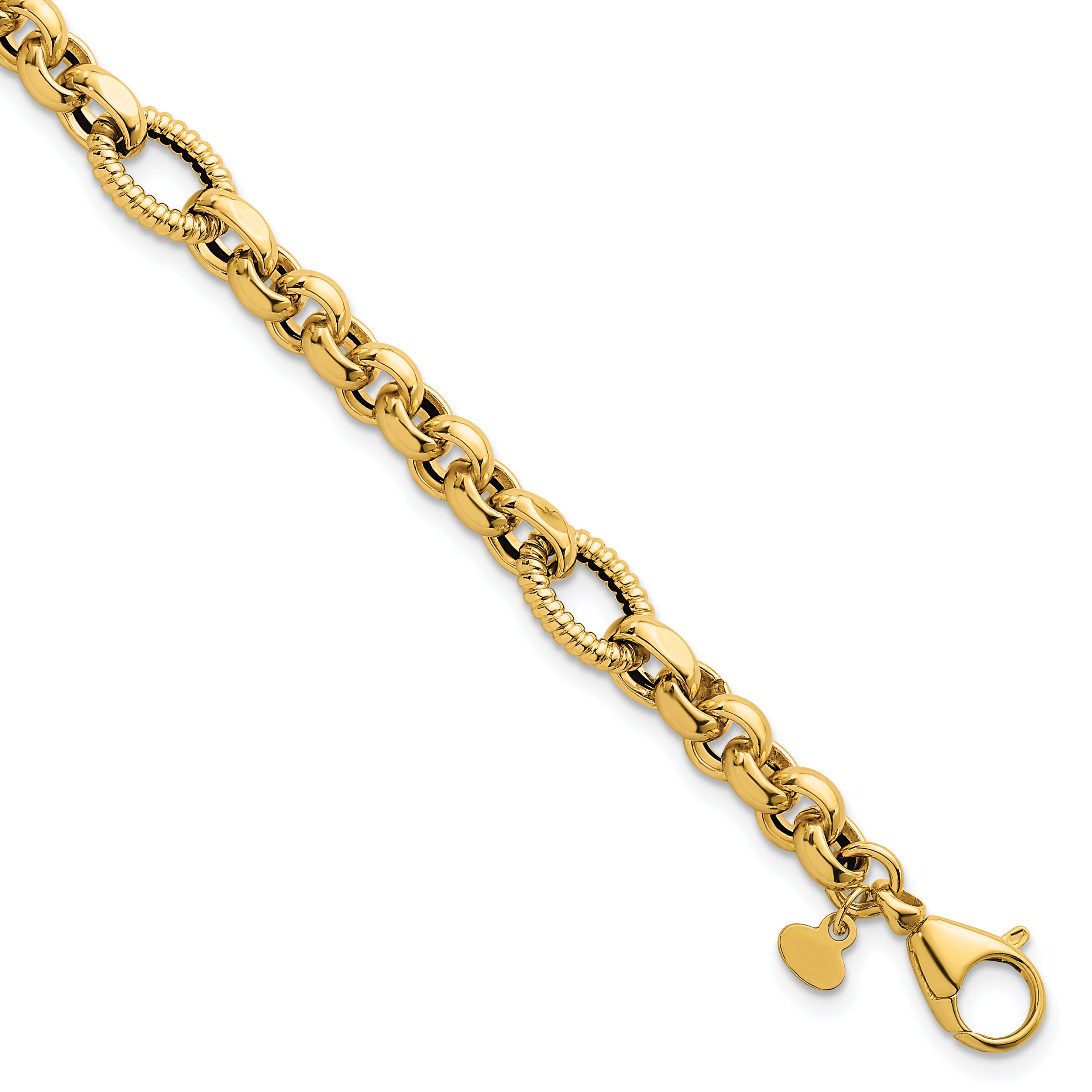 14k Polished and Textured Rolo and Oval Fancy Chain 7.5 inch Bracelet Main image