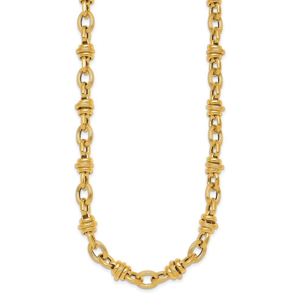 14k Polished and Textured Round and Oval Fancy Chain 18 inch Necklace