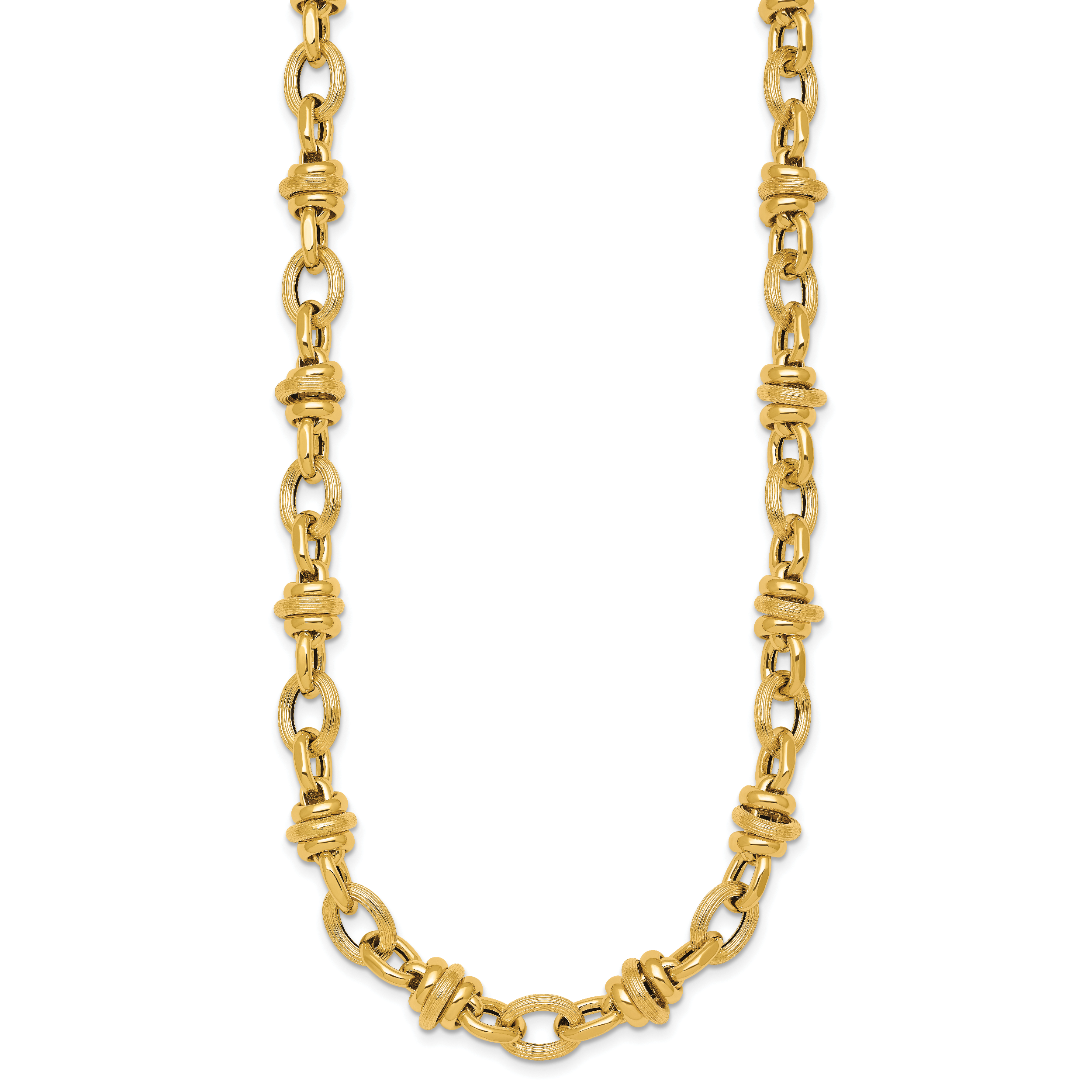 14k Polished and Textured Round and Oval Fancy Chain 18 inch Necklace