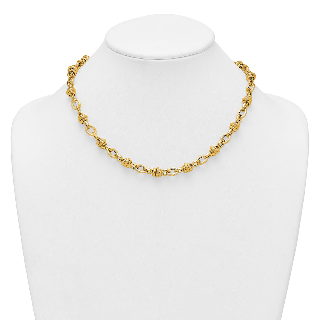 14k Polished and Textured Round and Oval Fancy Chain 18 inch Necklace