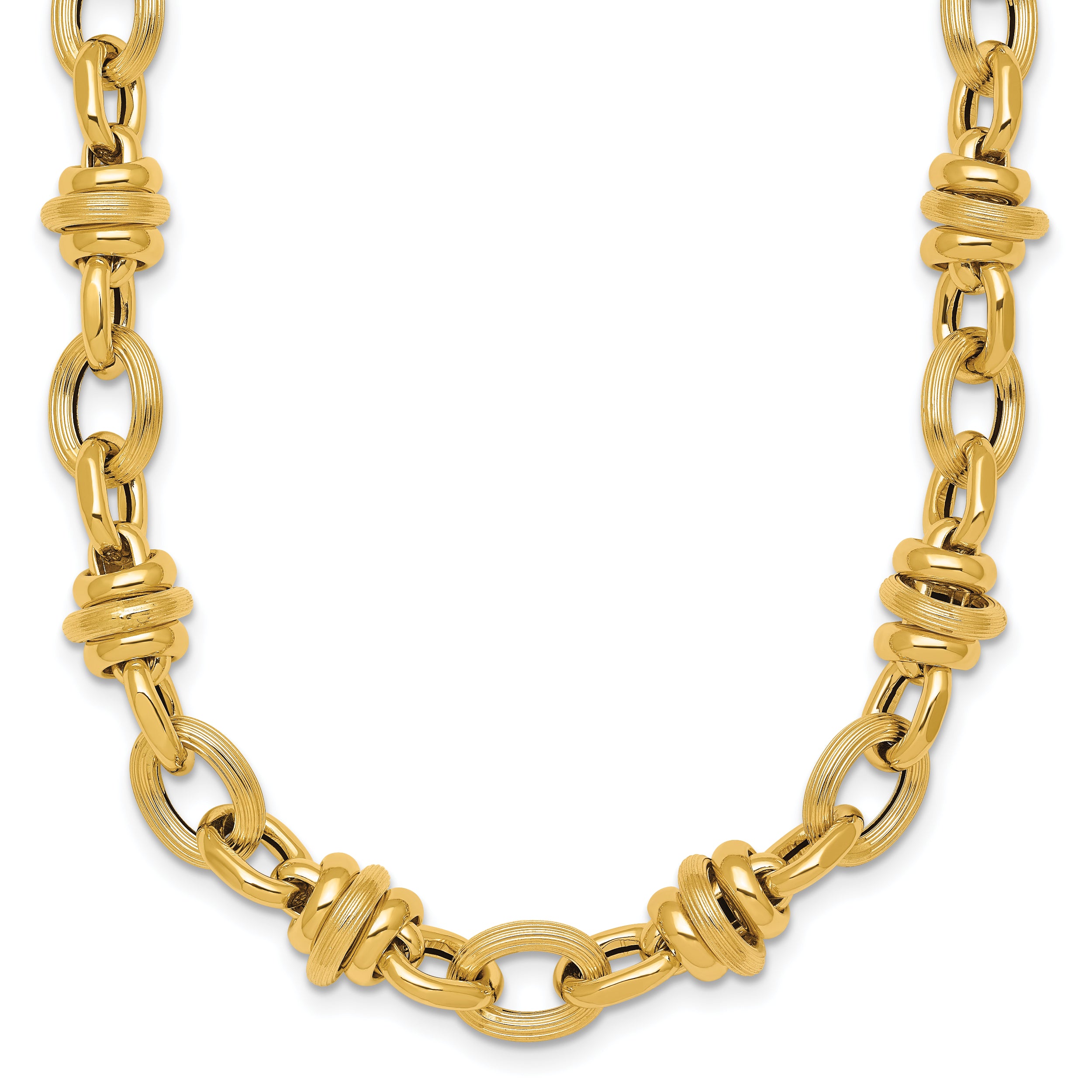 14k Polished and Textured Round and Oval Fancy Chain 18 inch Necklace