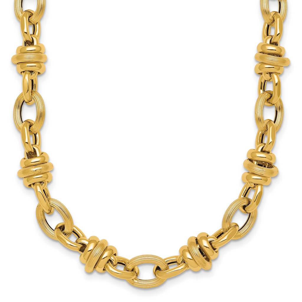 14k Polished and Textured Round and Oval Fancy Chain 18 inch Necklace
