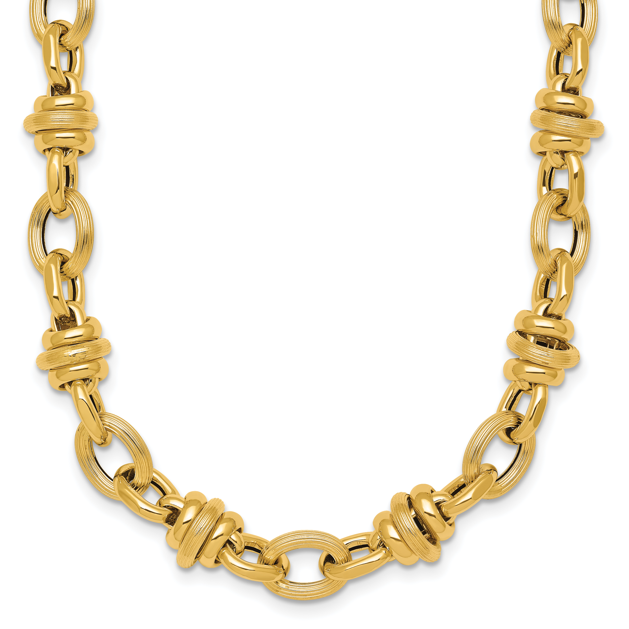 14k Polished and Textured Round and Oval Fancy Chain 18 inch Necklace