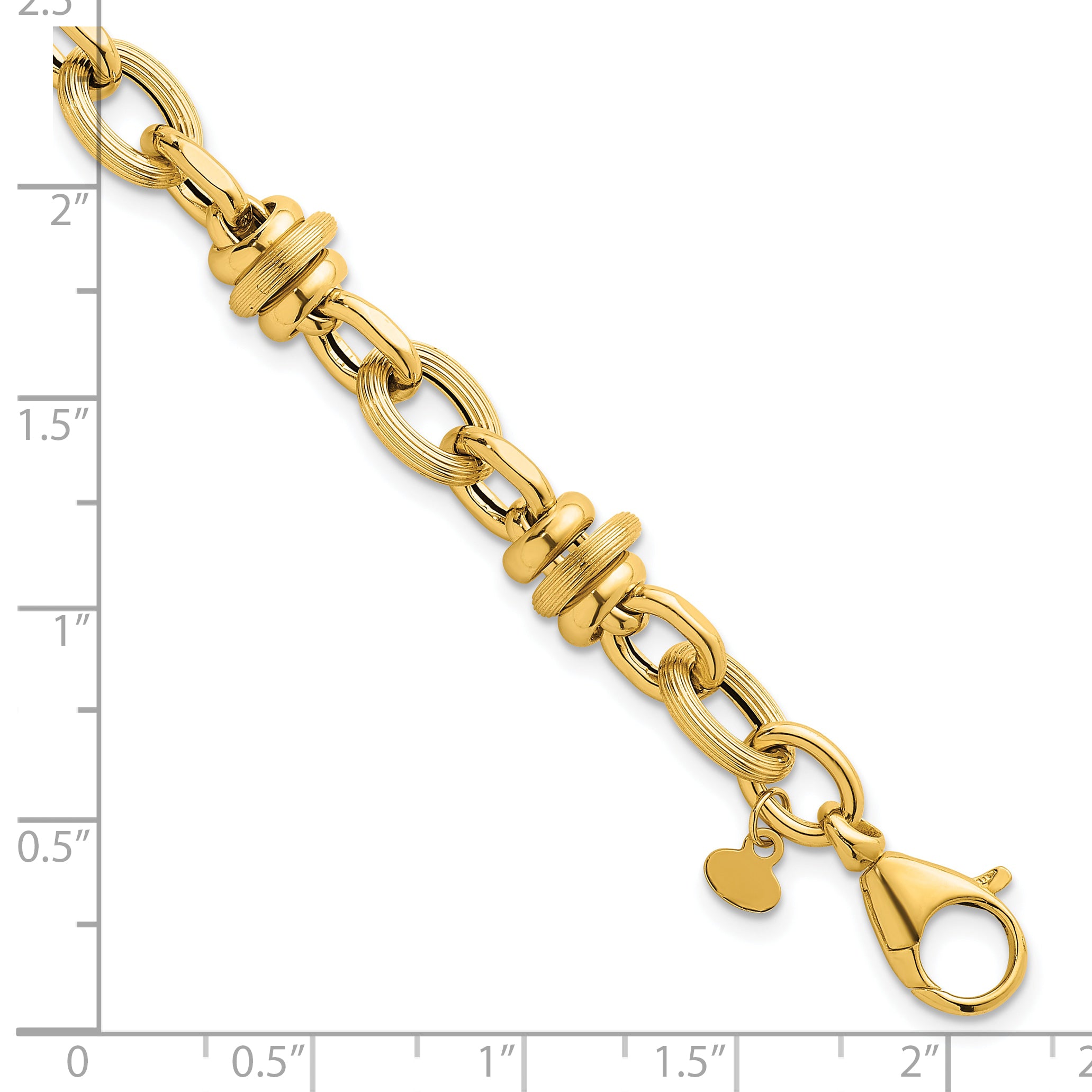 14k Polished and Textured Round and Oval Fancy Chain 7.5 inch Bracelet