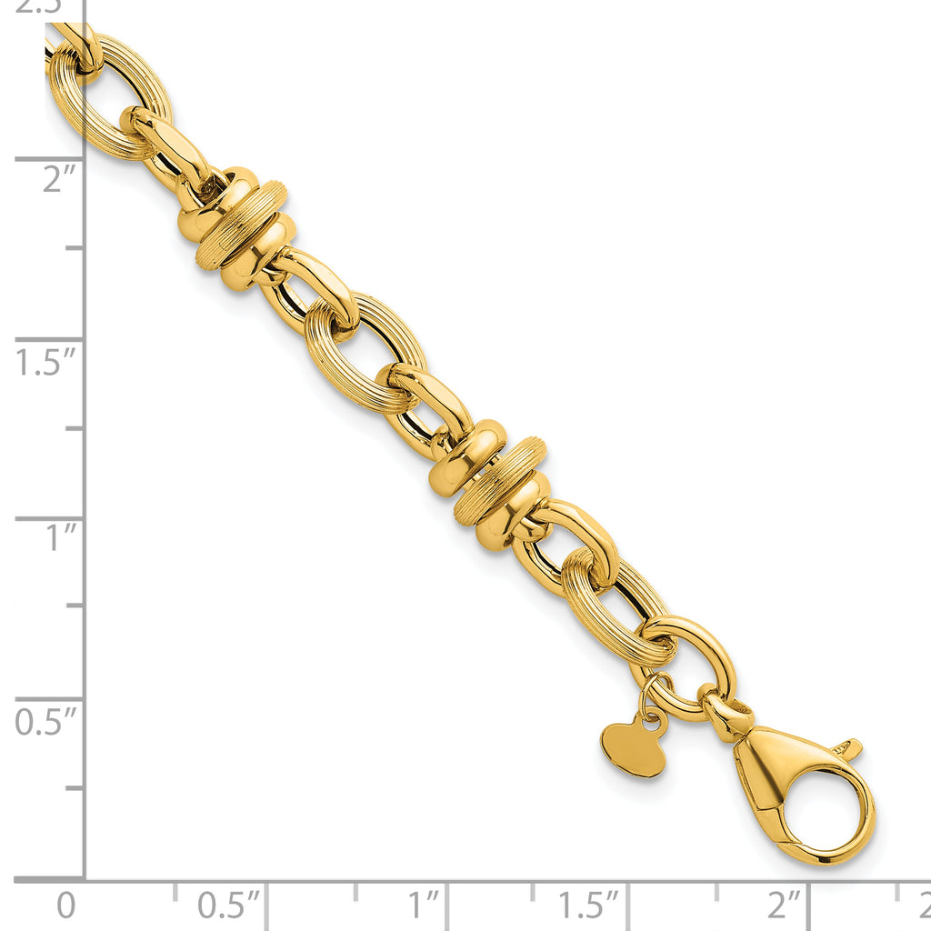 14k Polished and Textured Round and Oval Fancy Chain 7.5 inch Bracelet