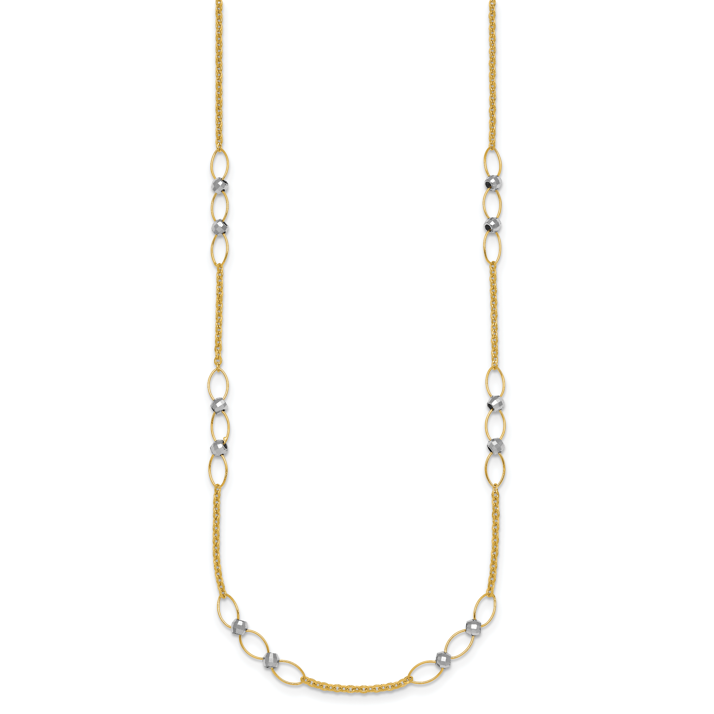 14k Two-tone Polished Oval Links and Faceted Beads 18 inch Necklace Secondary image