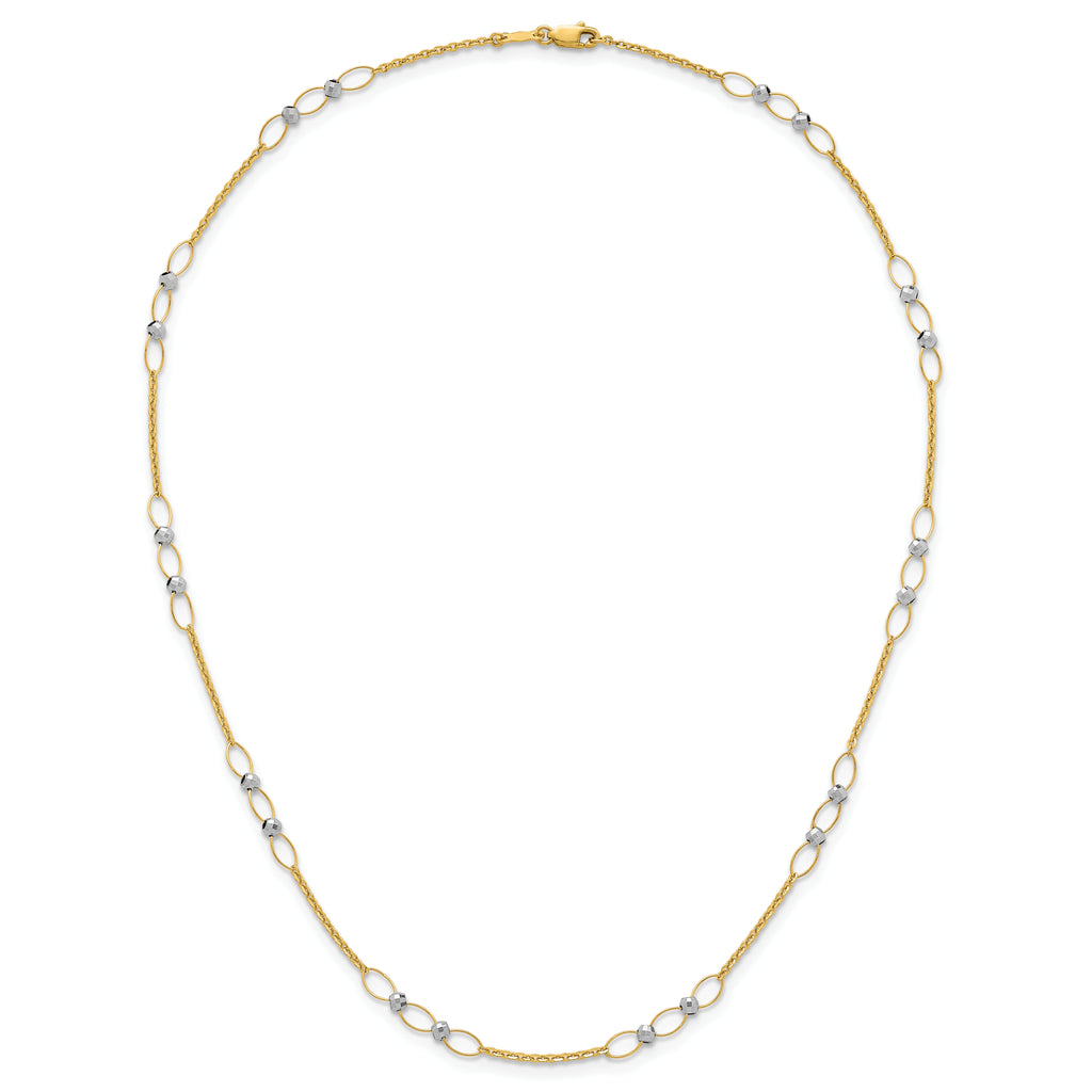 14k Two-tone Polished Oval Links and Faceted Beads 18 inch Necklace