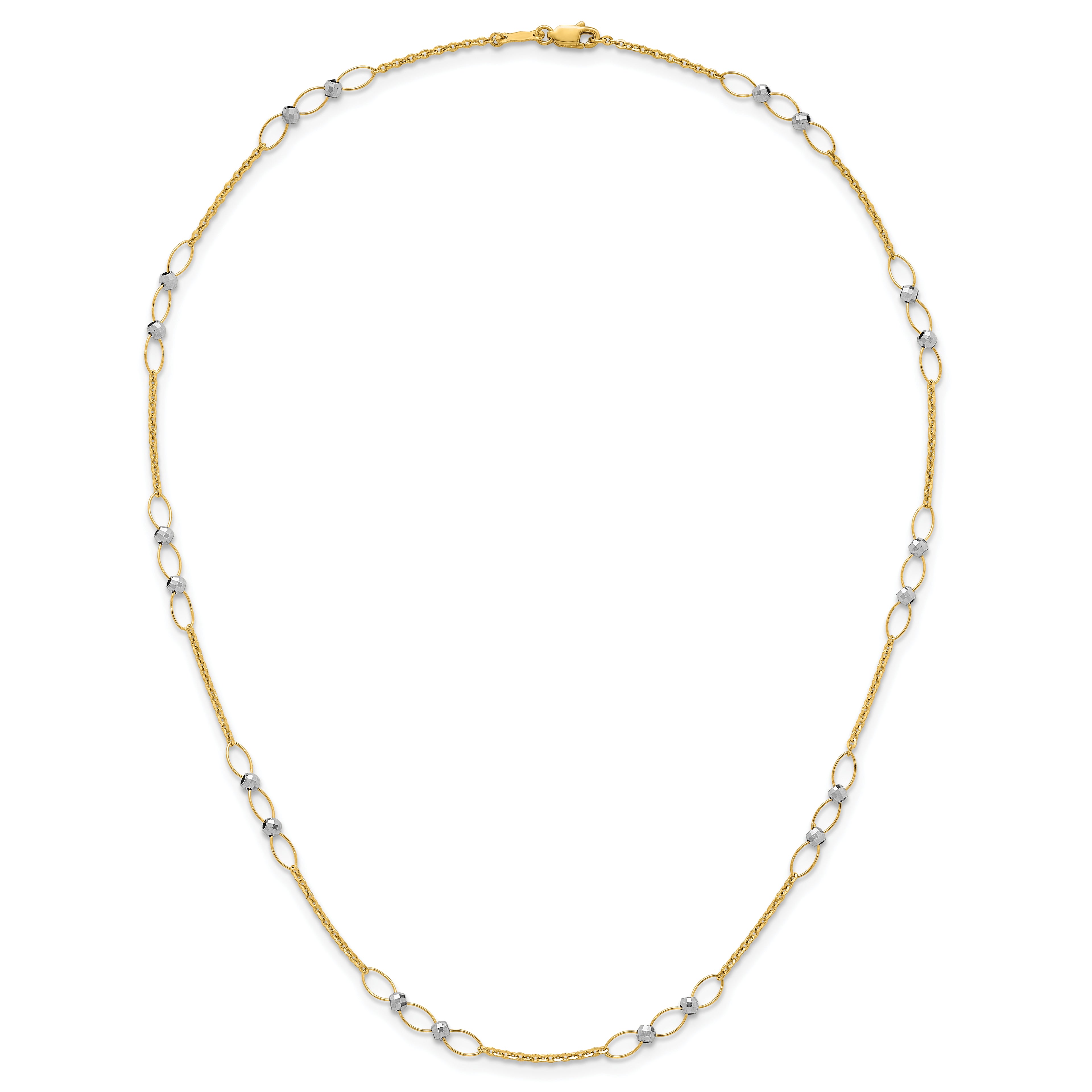 14k Two-tone Polished Oval Links and Faceted Beads 18 inch Necklace