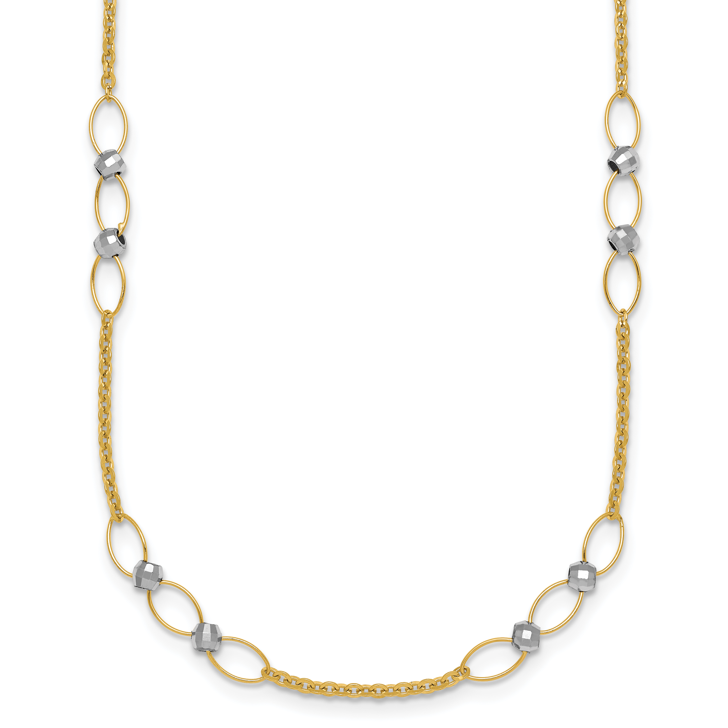 14k Two-tone Polished Oval Links and Faceted Beads 18 inch Necklace Main image