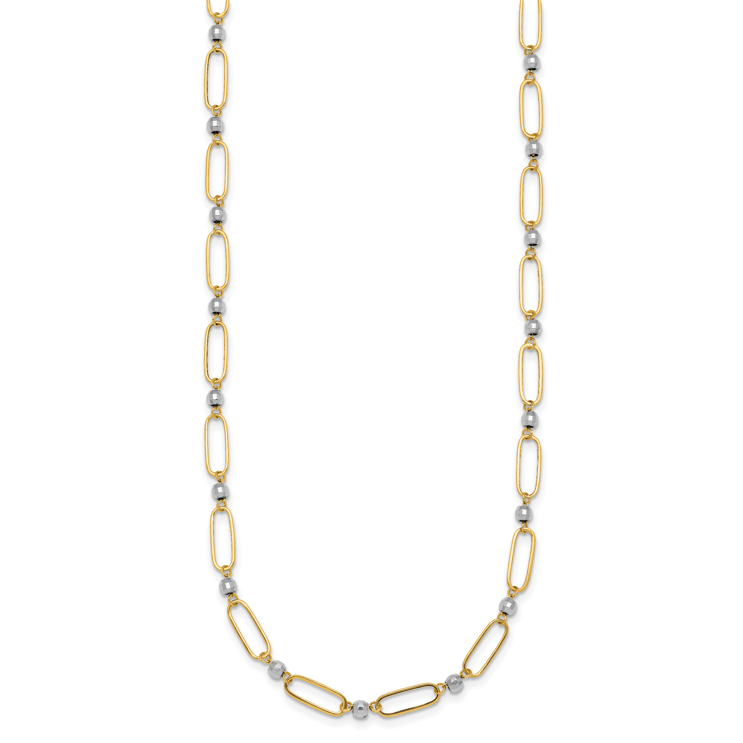 14k Two-tone Polished Paperclip Links and Faceted Beads 18 inch Necklace Secondary image
