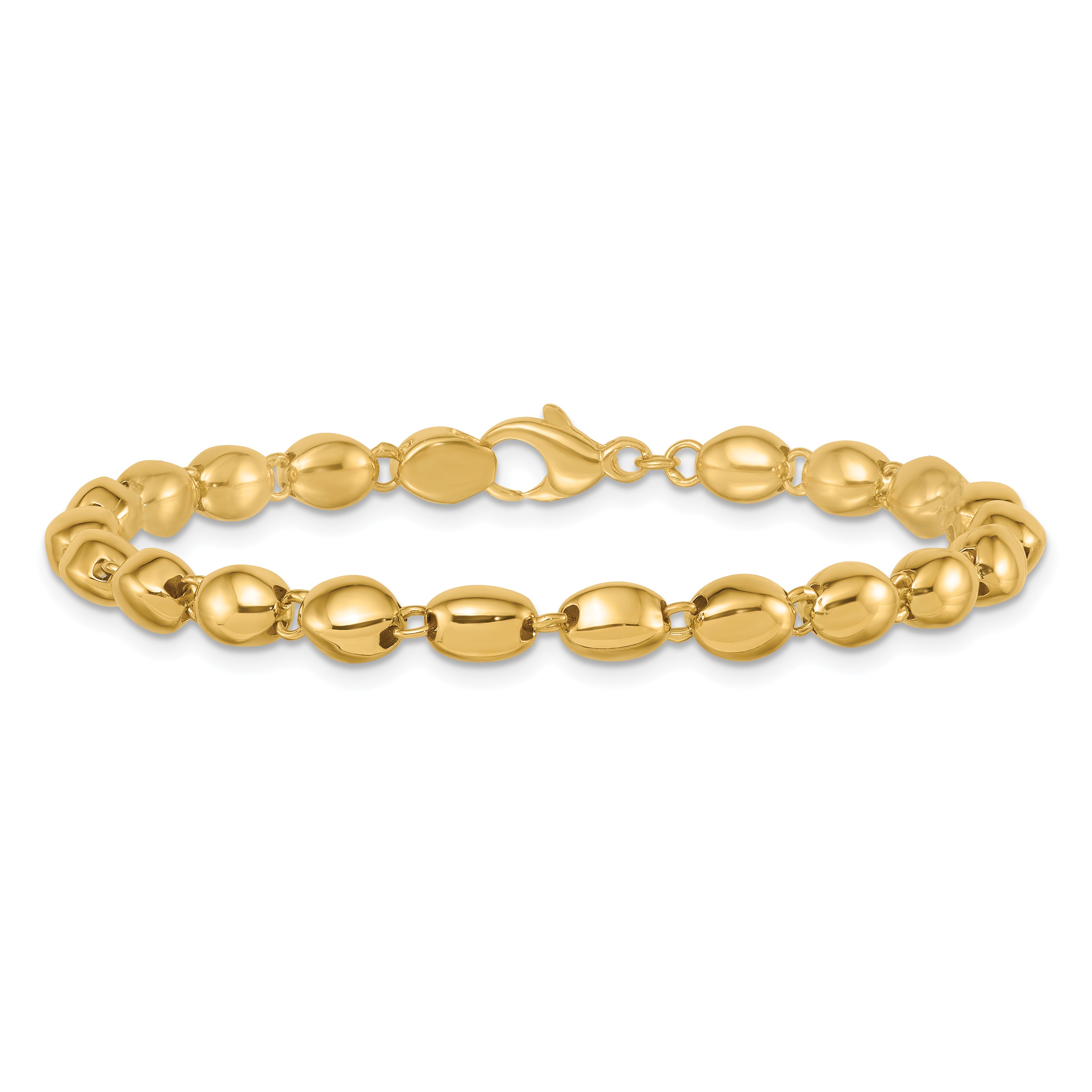 14k Polished 5.25mm Round Fancy Beaded 7.25 inch Bracelet