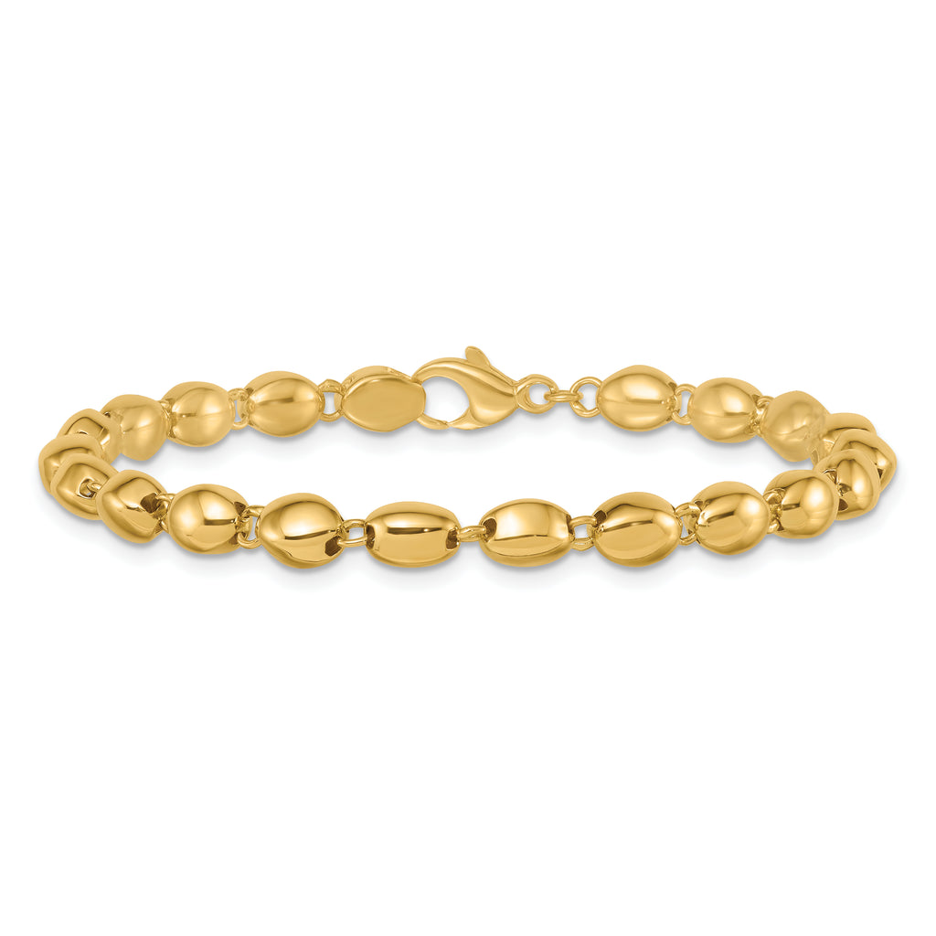 14k Polished 5.25mm Round Fancy Beaded 7.25 inch Bracelet