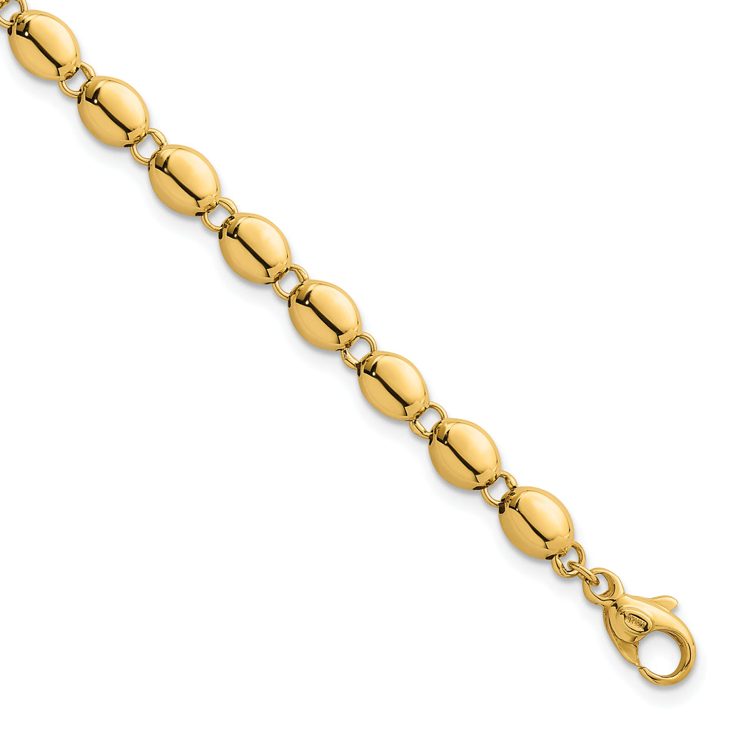 14k Polished 5.25mm Round Fancy Beaded 7.25 inch Bracelet