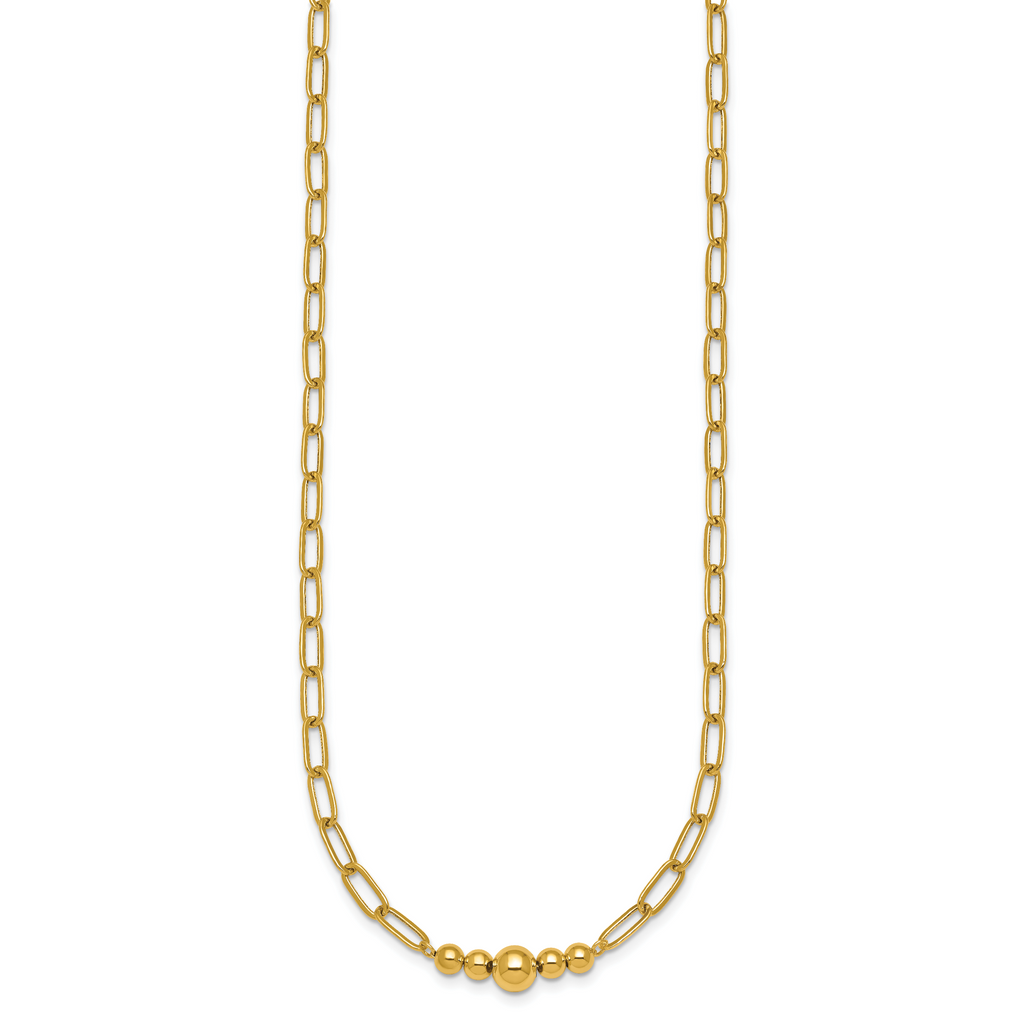 14K Polished Graduated Beads 18 inch Paperclip Link Necklace