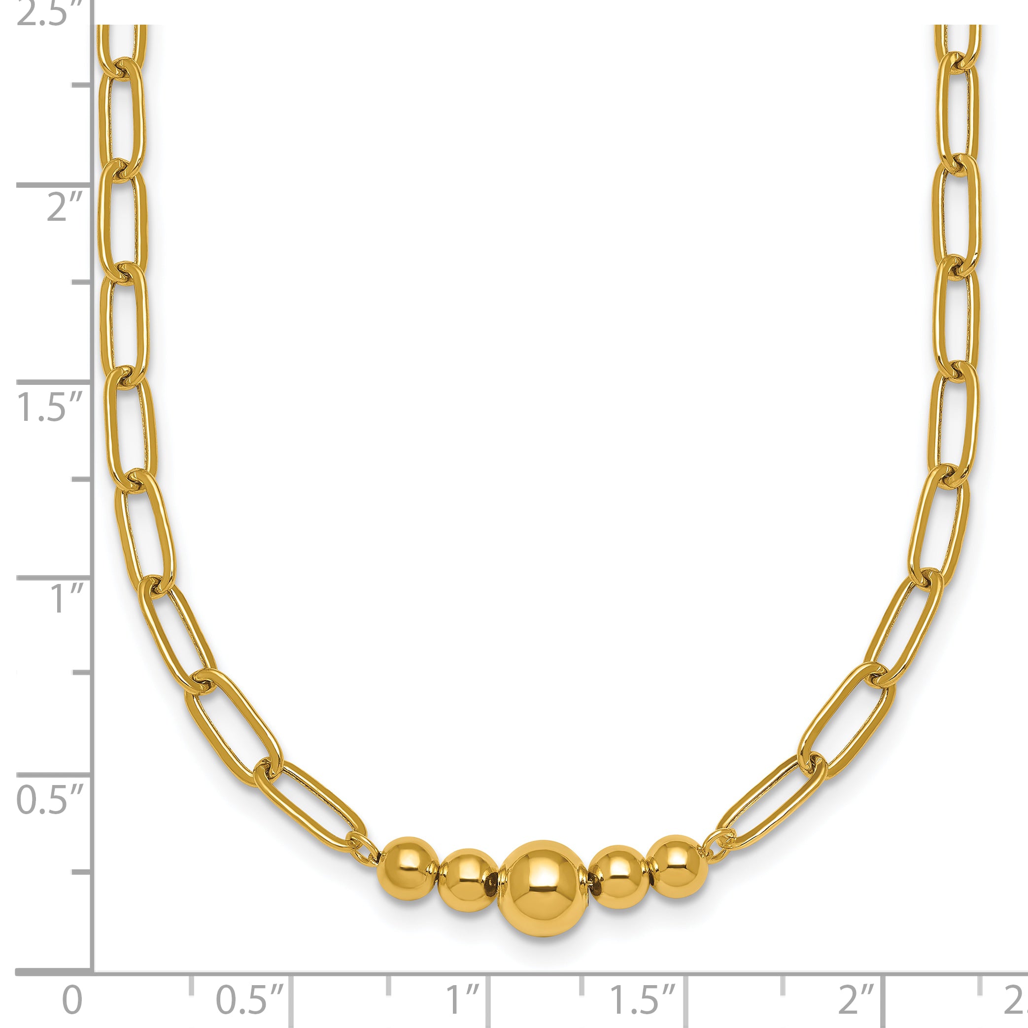 14K Polished Graduated Beads 18 inch Paperclip Link Necklace