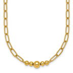 14K Polished Graduated Beads 18 inch Paperclip Link Necklace