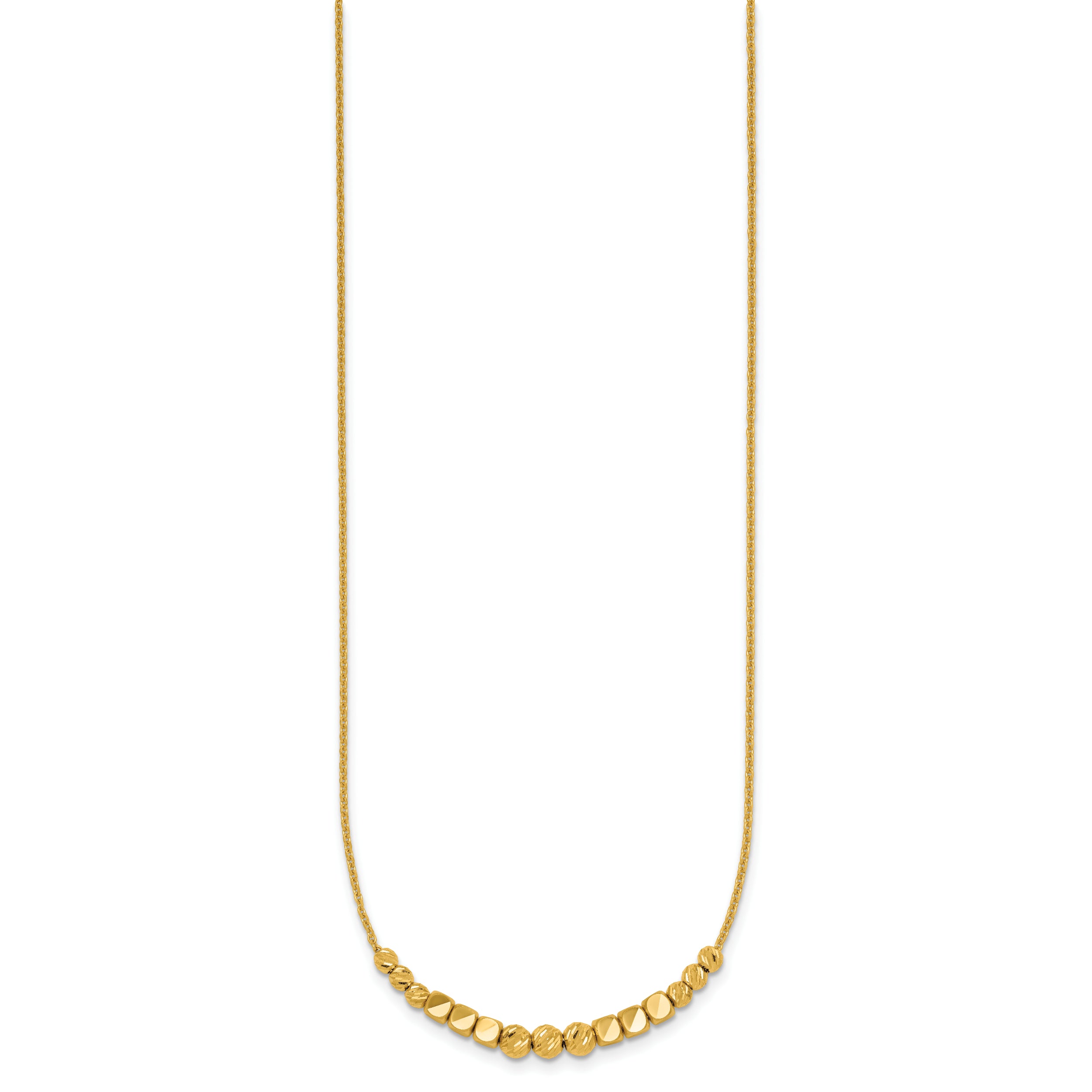 14K Polished Diamond-cut and Square Beaded 16 Inch Necklace Plus 2 Inch Extender