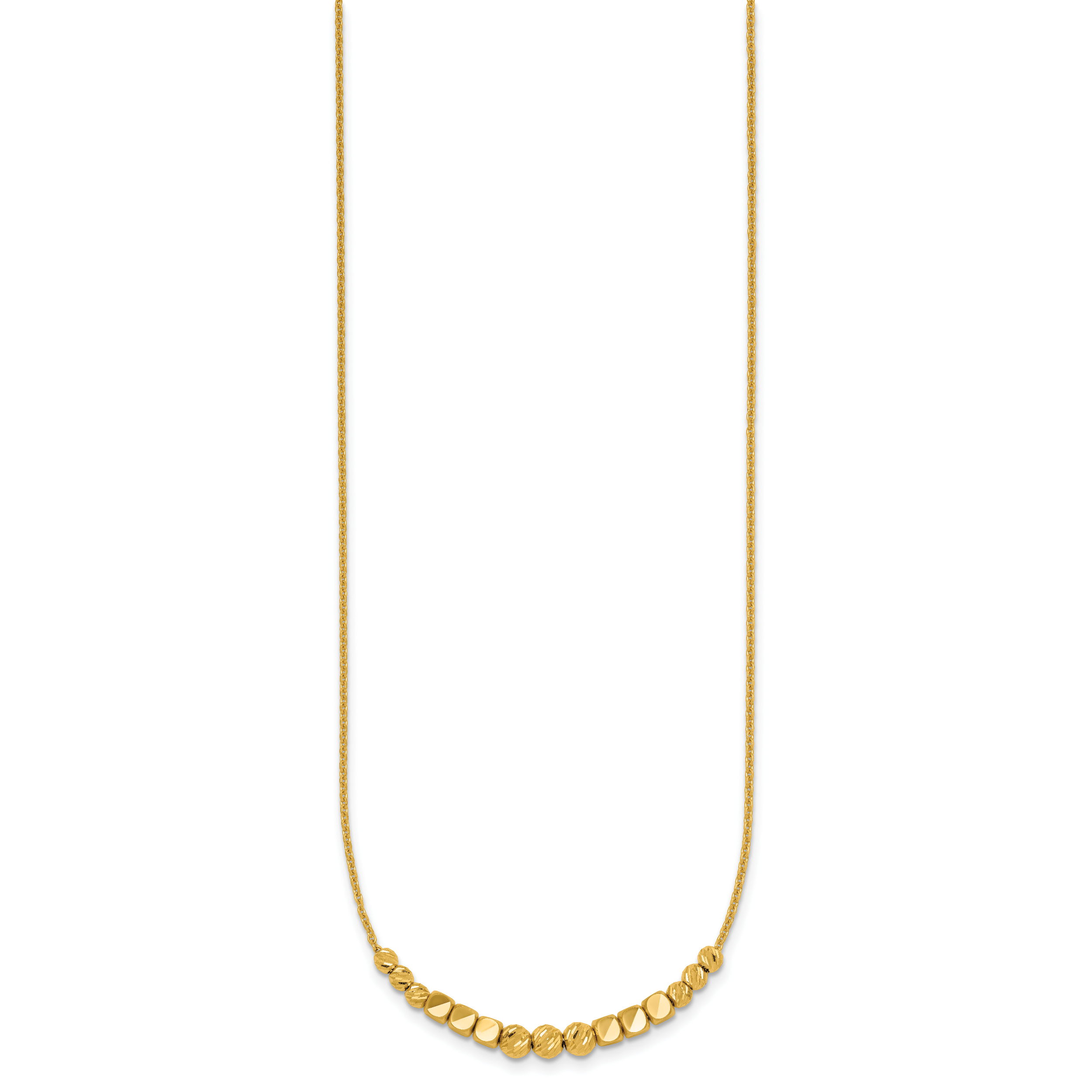 14K Polished Diamond-cut and Square Beaded 16 Inch Necklace Plus 2 Inch Extender