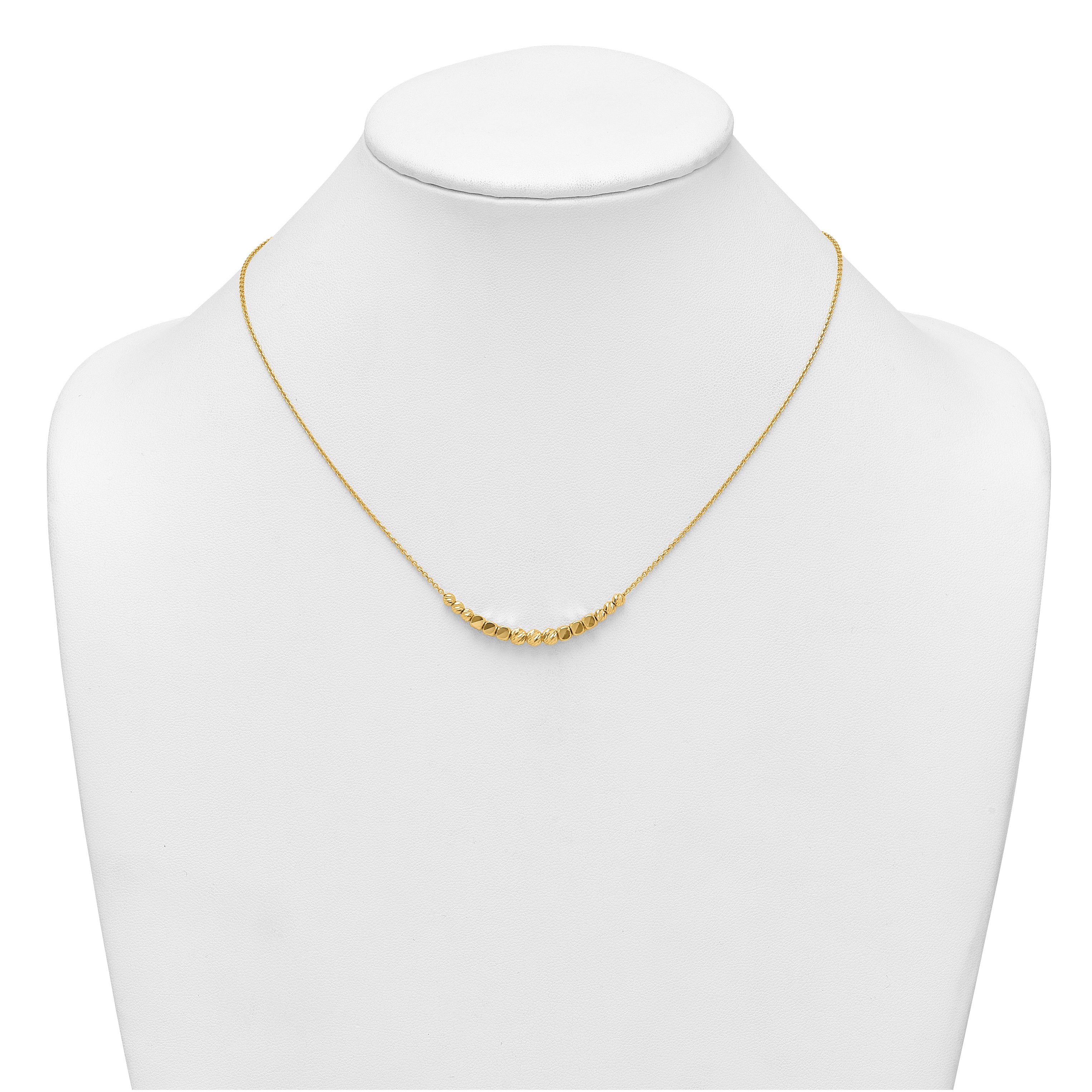 14K Polished Diamond-cut and Square Beaded 16 Inch Necklace Plus 2 Inch Extender