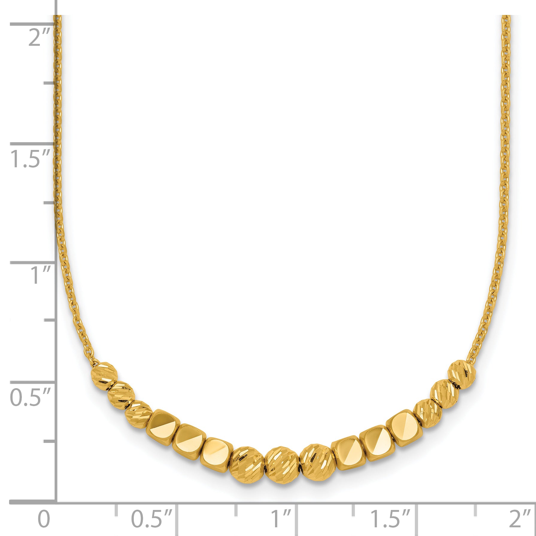 14K Polished Diamond-cut and Square Beaded 16 Inch Necklace Plus 2 Inch Extender
