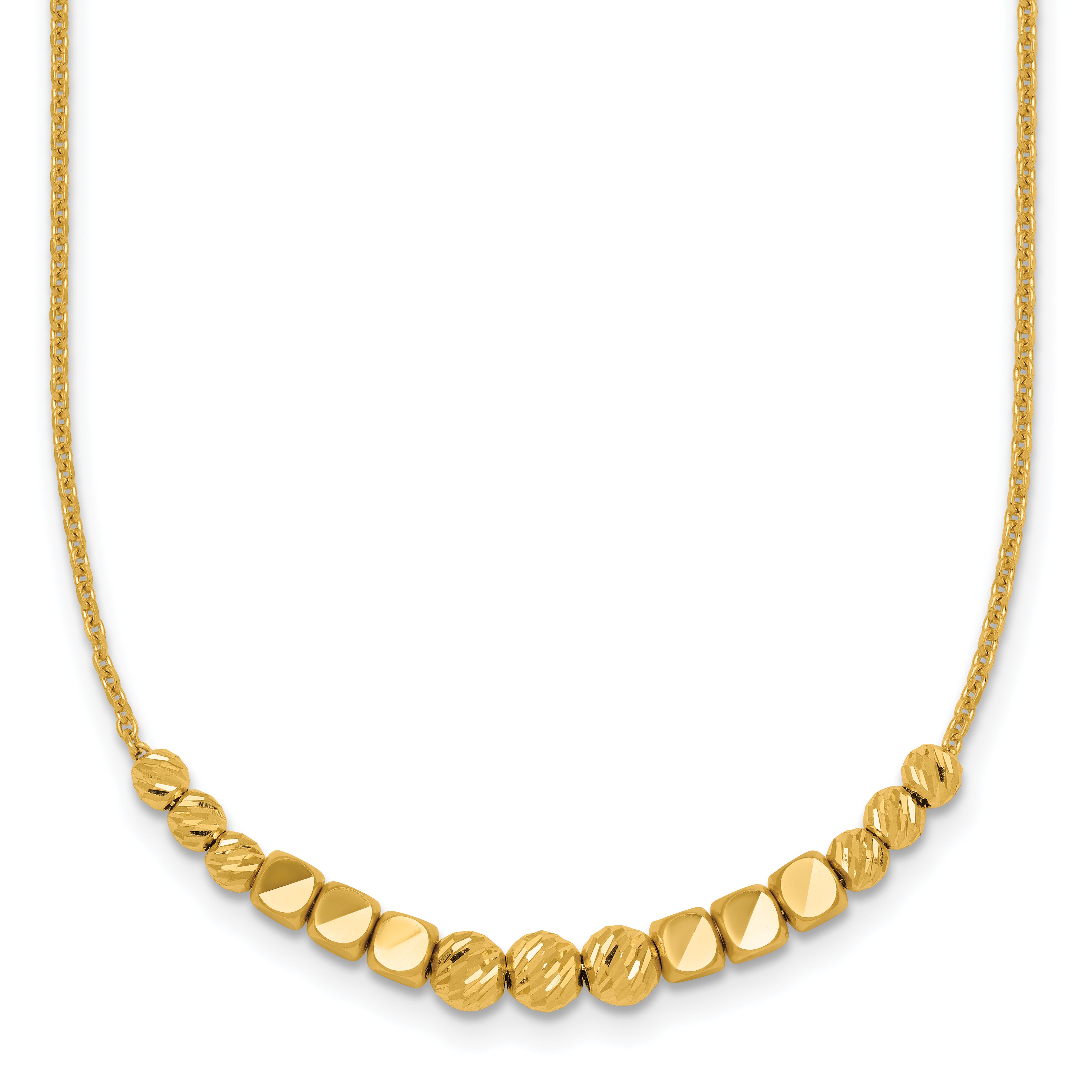 14K Polished Diamond-cut and Square Beaded 16 Inch Necklace Plus 2 Inch Extender