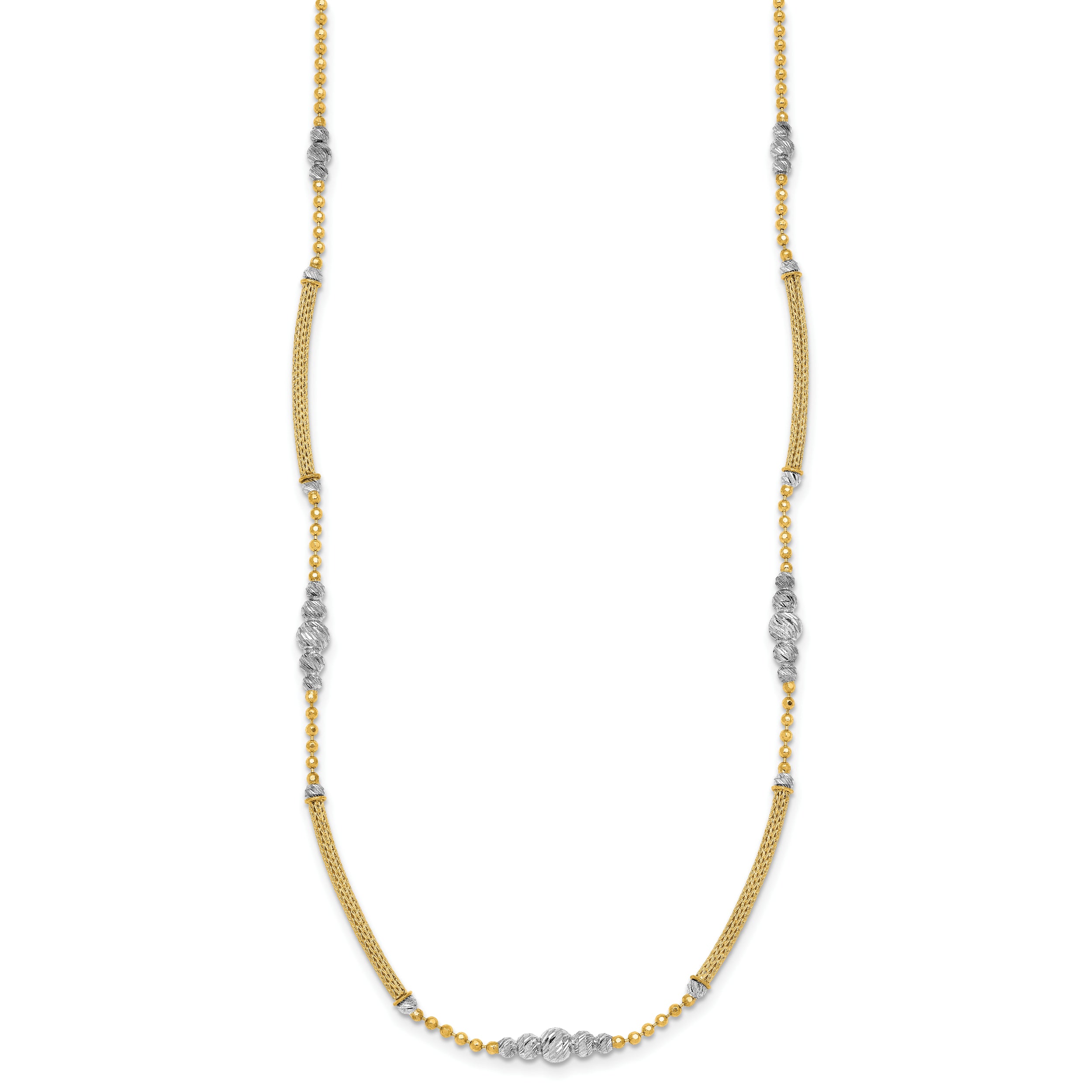 14k Two-Tone Woven Bars and Diamond-cut Beads 16.75 inch Necklace