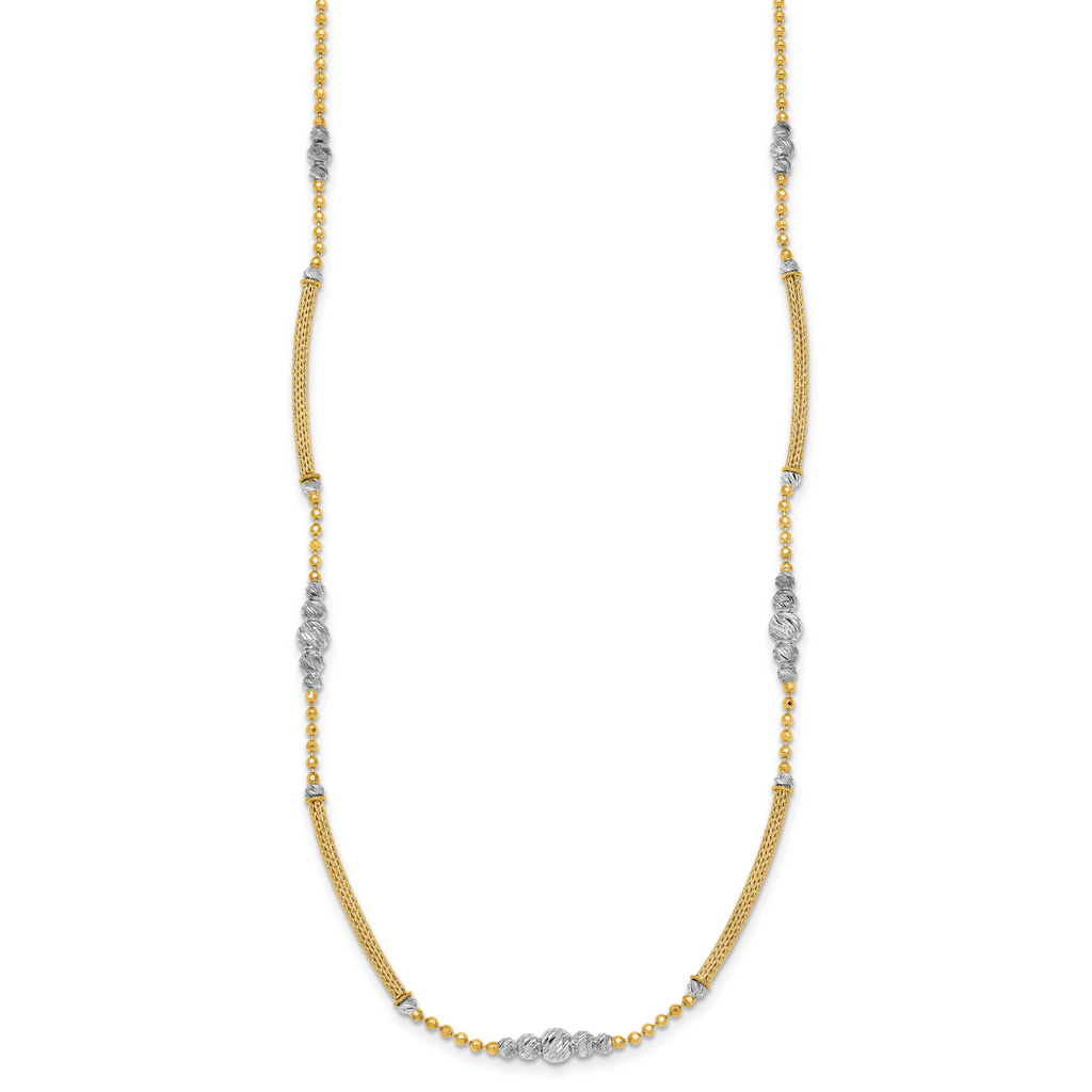 14k Two-Tone Woven Bars and Diamond-cut Beads 16.75 inch Necklace