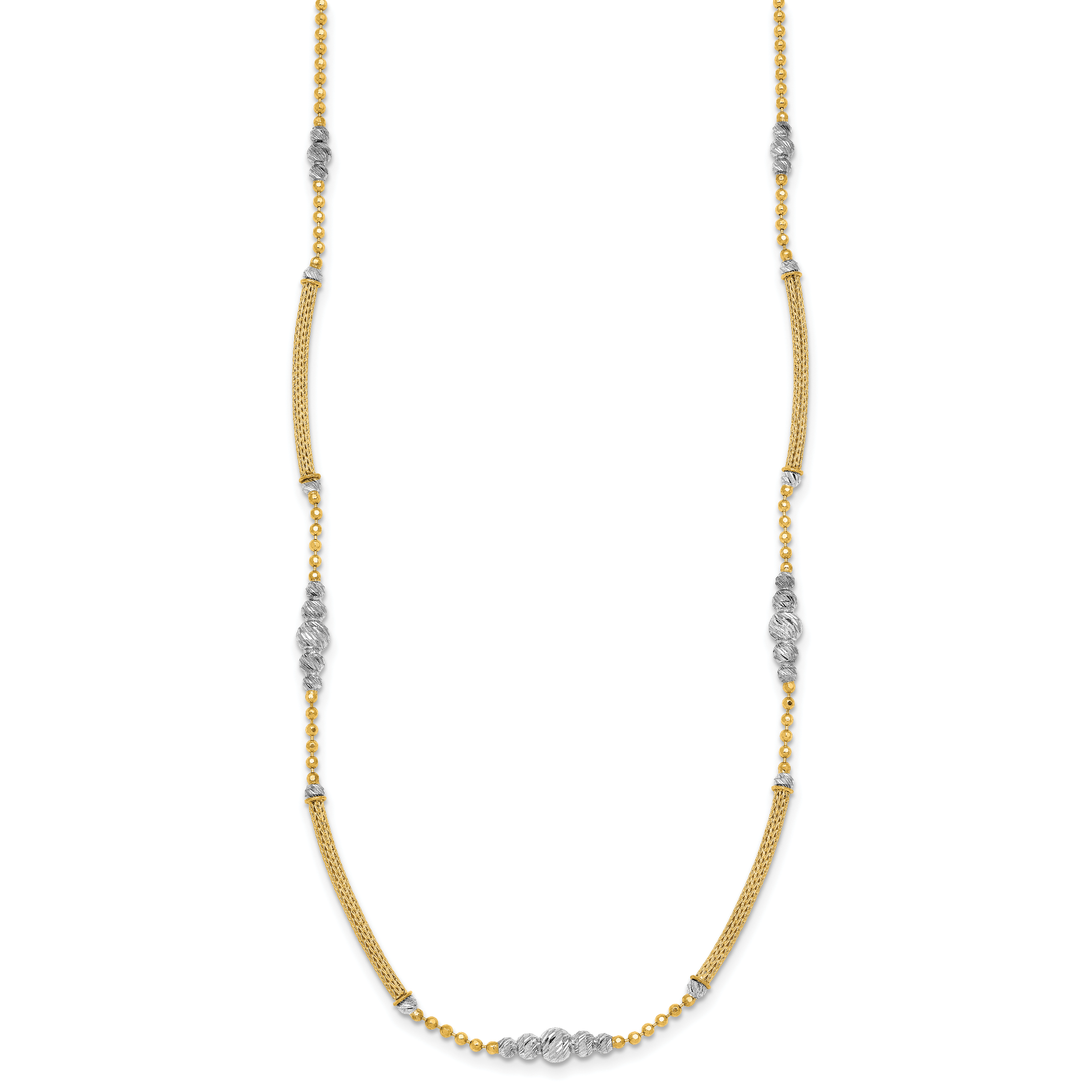 14k Two-Tone Woven Bars and Diamond-cut Beads 16.75 inch Necklace