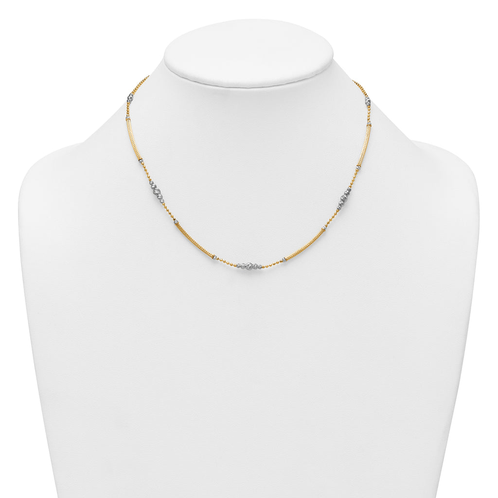 14k Two-Tone Woven Bars and Diamond-cut Beads 16.75 inch Necklace