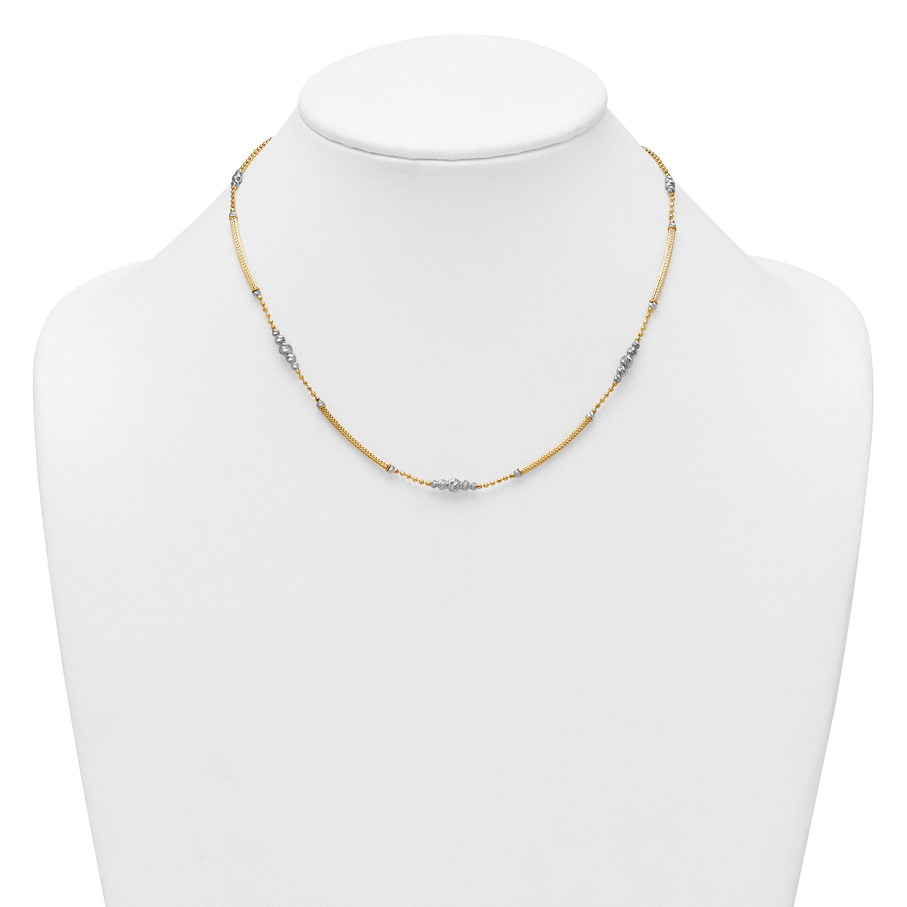 14k Two-Tone Woven Bars and Diamond-cut Beads 16.75 inch Necklace