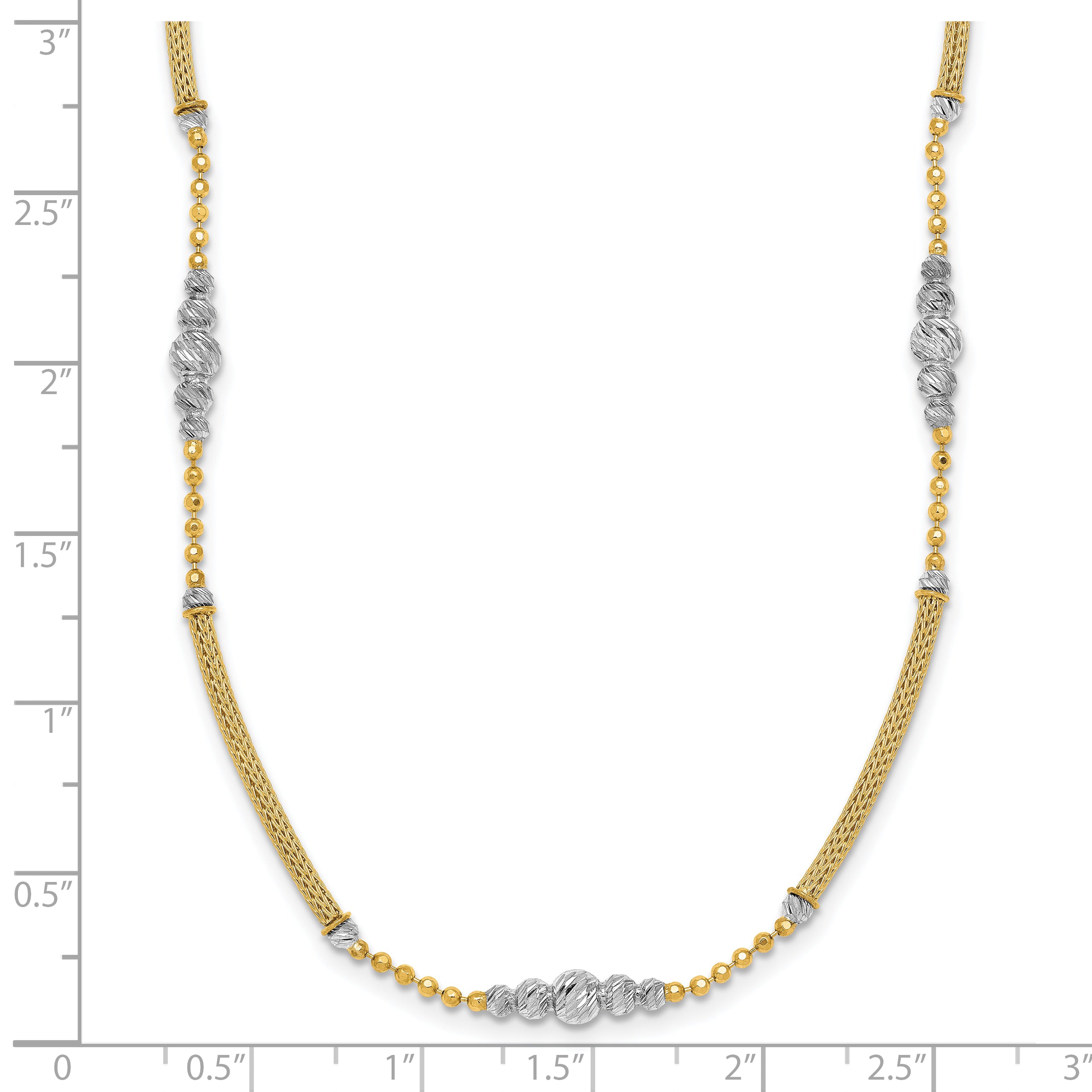 14k Two-Tone Woven Bars and Diamond-cut Beads 16.75 inch Necklace