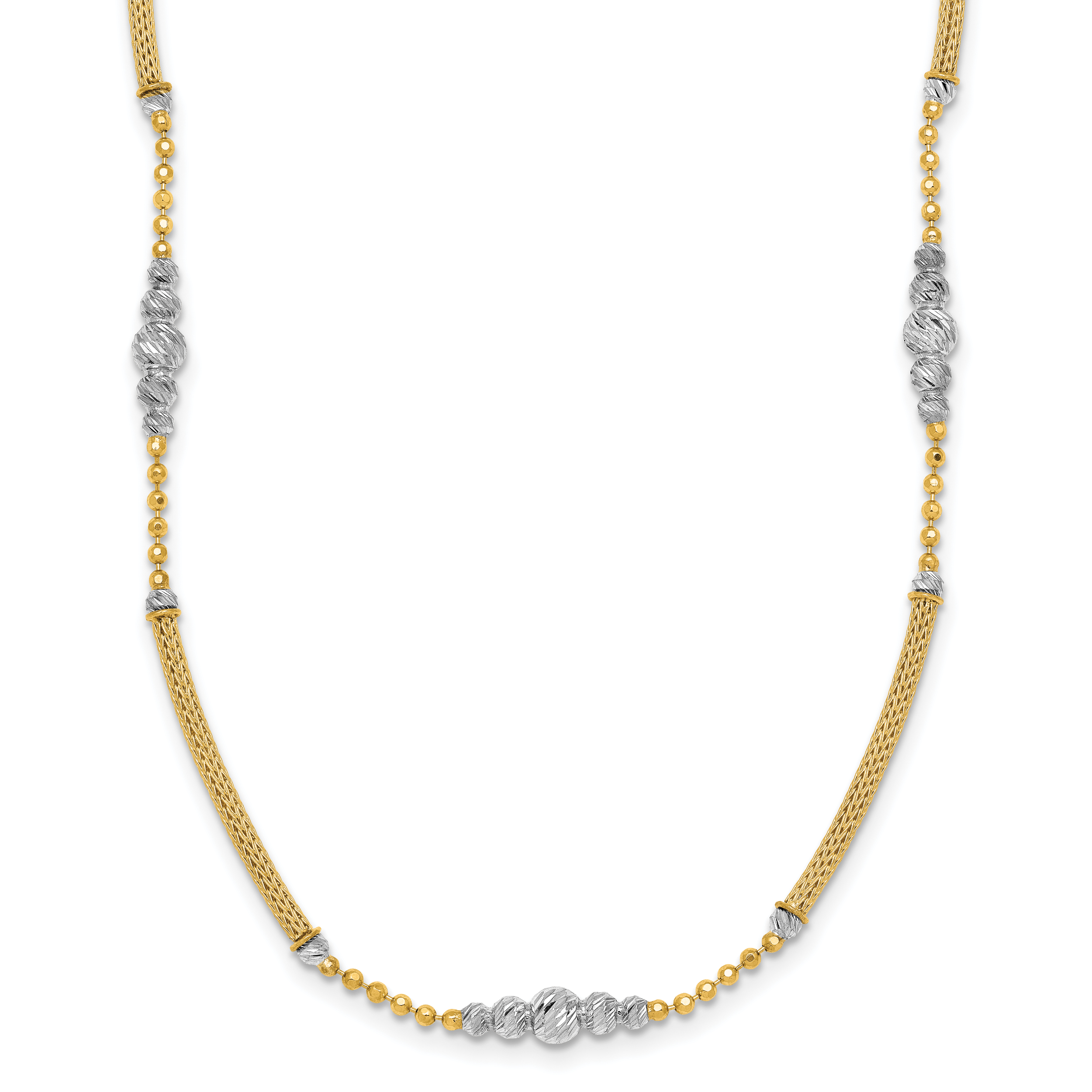14k Two-Tone Woven Bars and Diamond-cut Beads 16.75 inch Necklace Main image