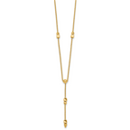 14K Polished Diamond-cut and Beaded 16 Inch Lariat Necklace Plus 2 Inch Extender