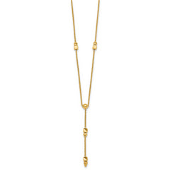 14K Polished Diamond-cut and Beaded 16 Inch Lariat Necklace Plus 2 Inch Extender