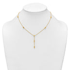 14K Polished Diamond-cut and Beaded 16 Inch Lariat Necklace Plus 2 Inch Extender