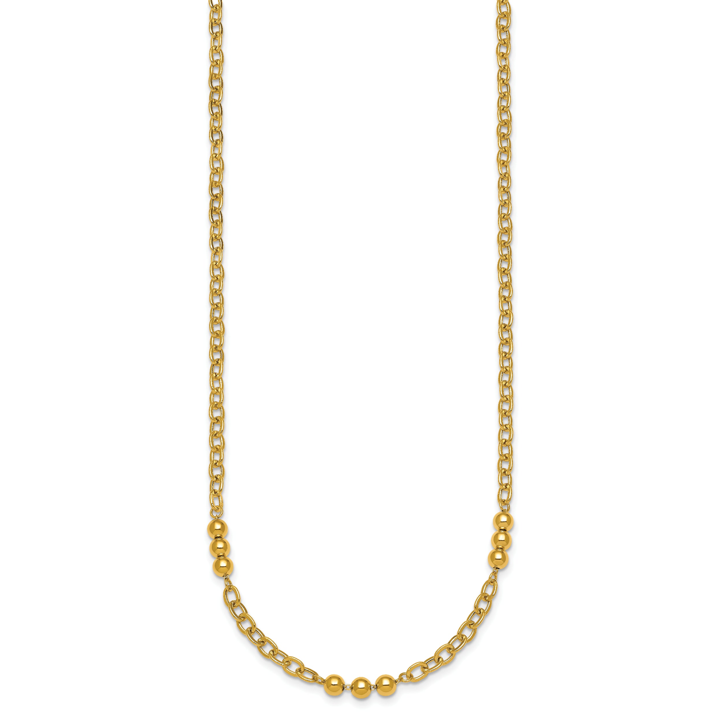 14K Polished 3.5mm Fancy Beaded and Cable Link 18 inch Necklace