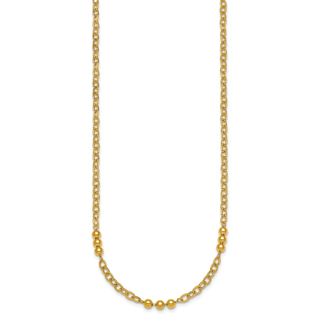 14K Polished 3.5mm Fancy Beaded and Cable Link 18 inch Necklace