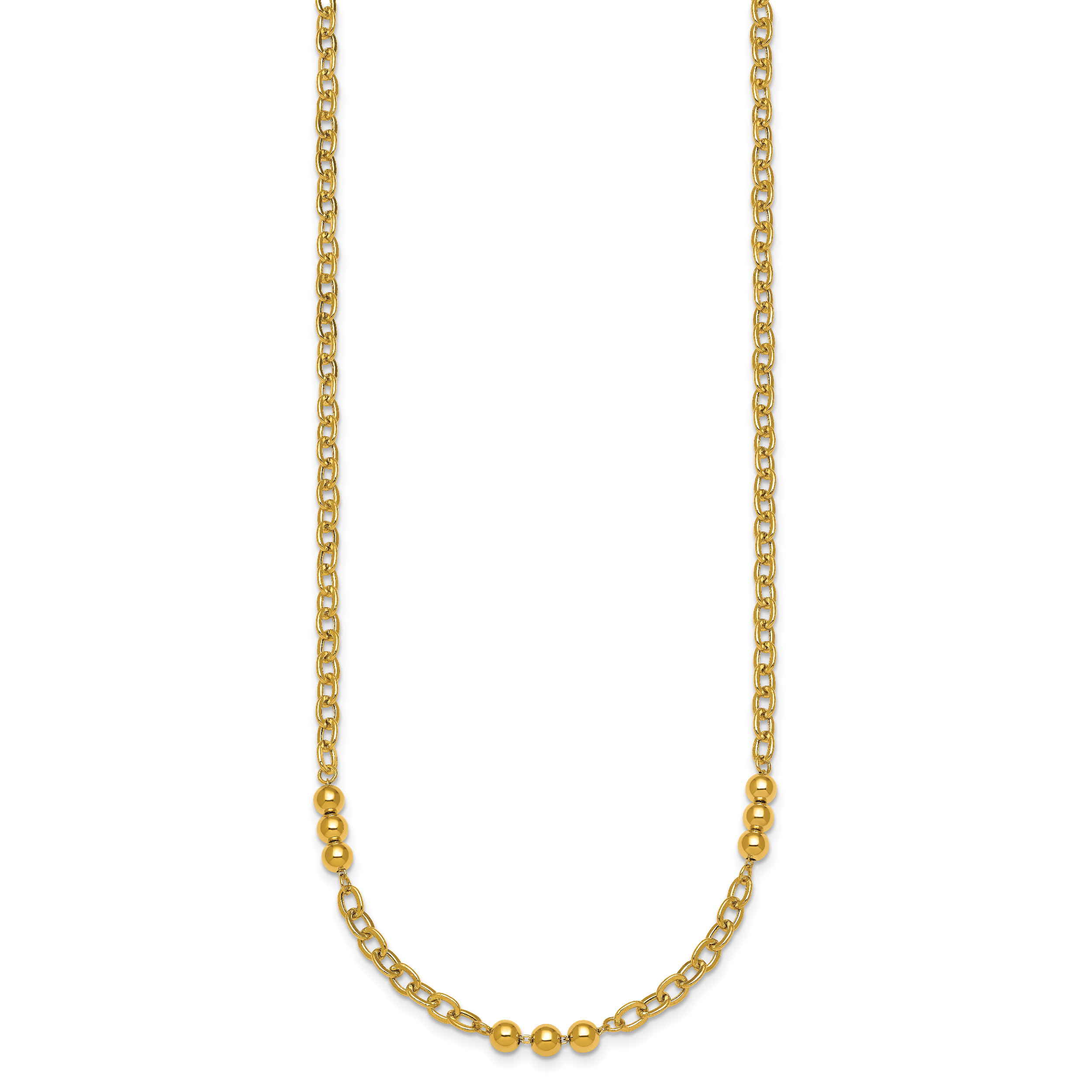 14K Polished 3.5mm Fancy Beaded and Cable Link 18 inch Necklace