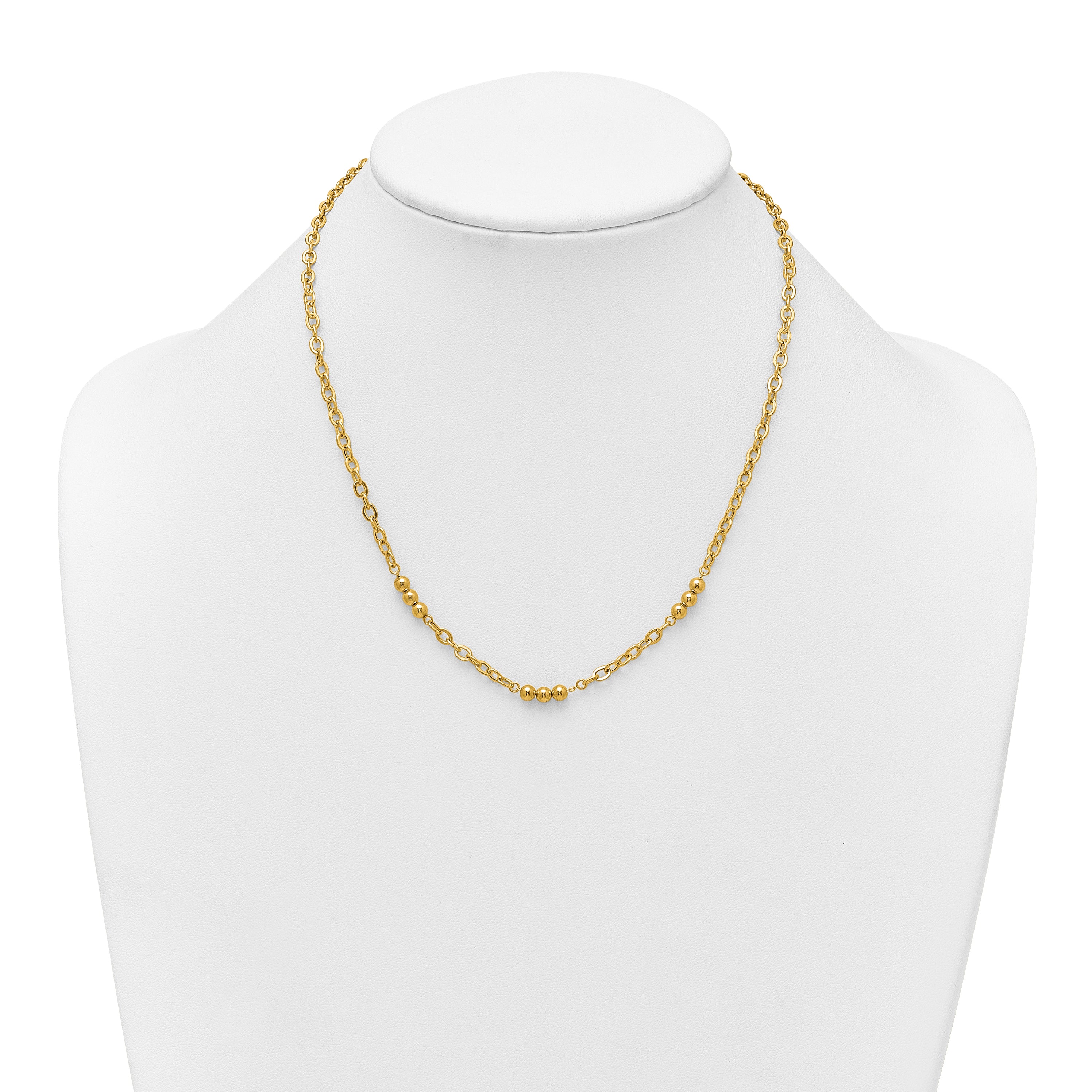 14K Polished 3.5mm Fancy Beaded and Cable Link 18 inch Necklace