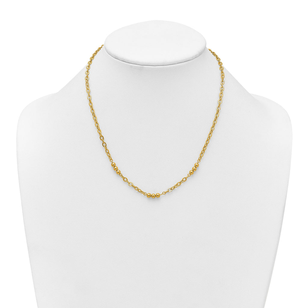 Fancy Beaded and Cable Link Necklace in 14K Yellow Gold, 18 Inch - Sophia Jewelers