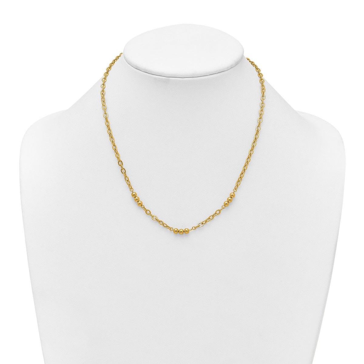 Fancy Beaded and Cable Link Necklace in 14K Yellow Gold, 18 Inch - Sophia Jewelers