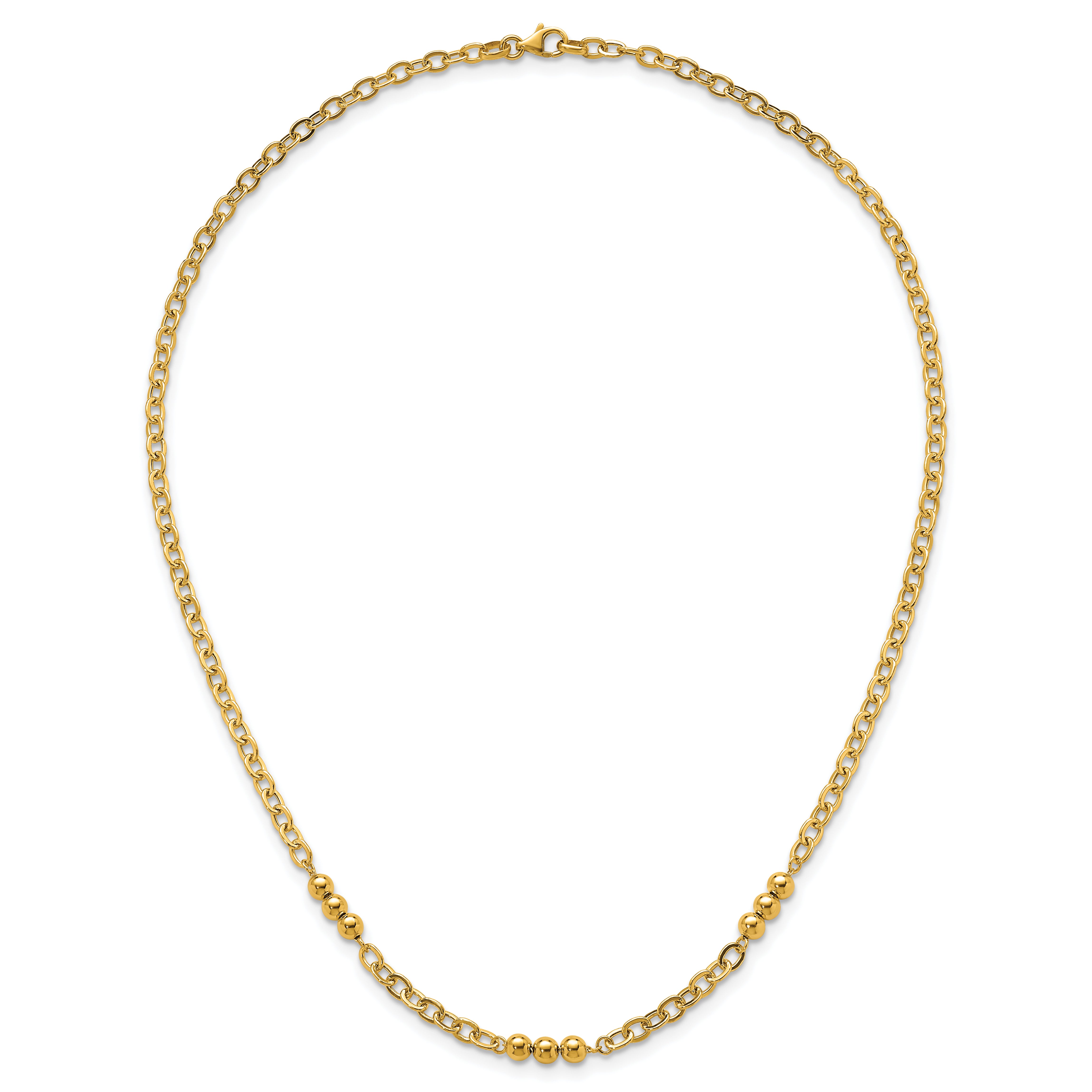 14K Polished 3.5mm Fancy Beaded and Cable Link 18 inch Necklace
