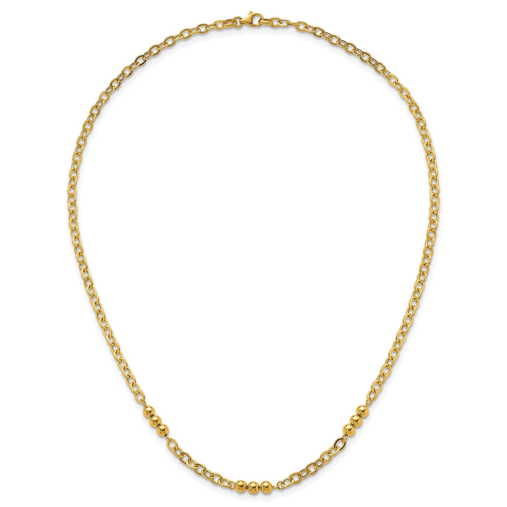 Fancy Beaded and Cable Link Necklace in 14K Yellow Gold, 18 Inch - Sophia Jewelers