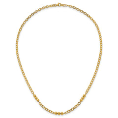 14K Polished 3.5mm Fancy Beaded and Cable Link 18 inch Necklace