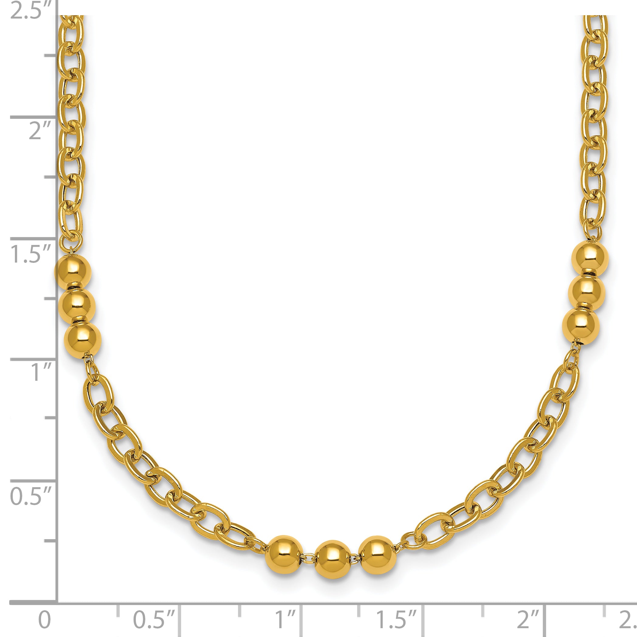 14K Polished 3.5mm Fancy Beaded and Cable Link 18 inch Necklace