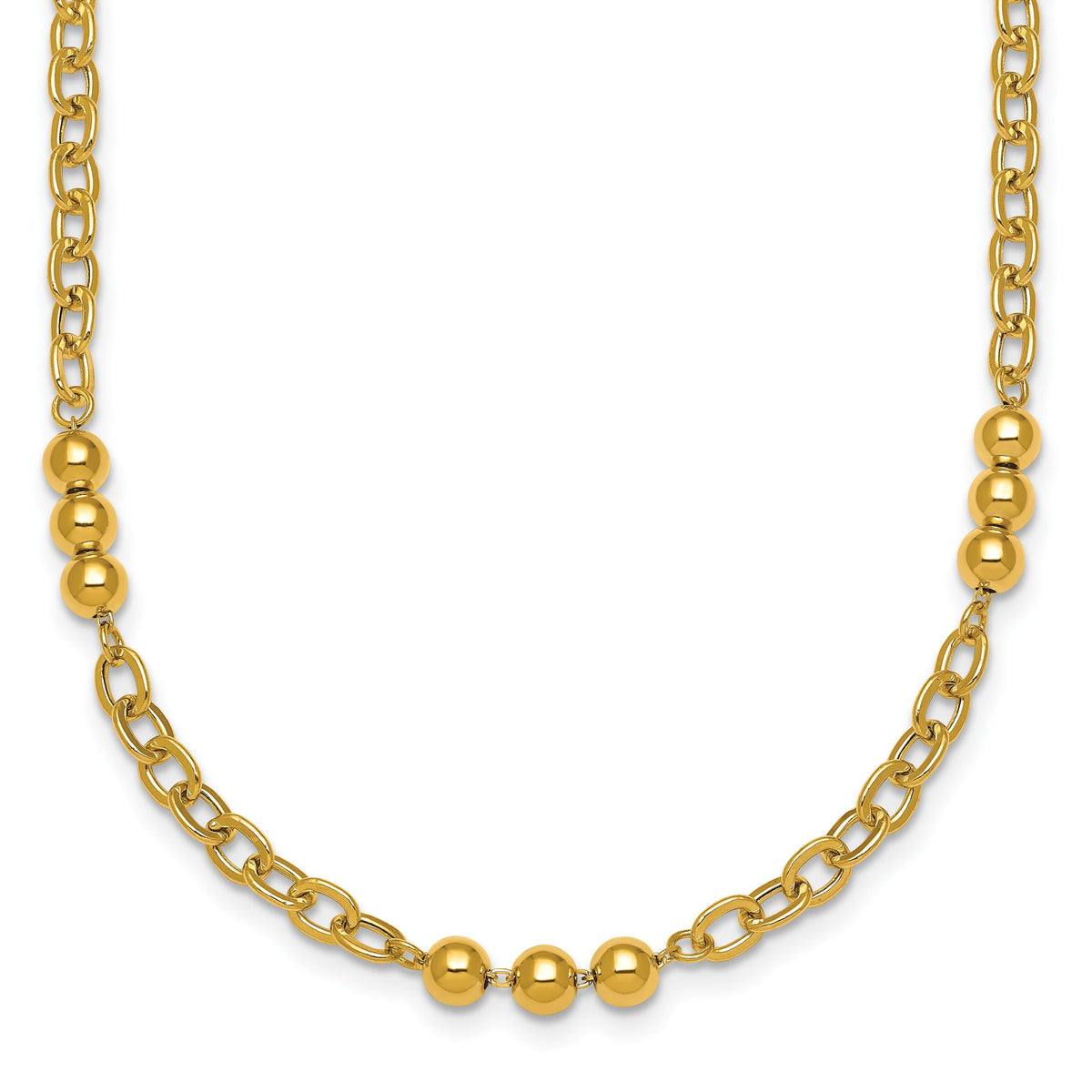 Fancy Beaded and Cable Link Necklace in 14K Yellow Gold, 18 Inch - Sophia Jewelers