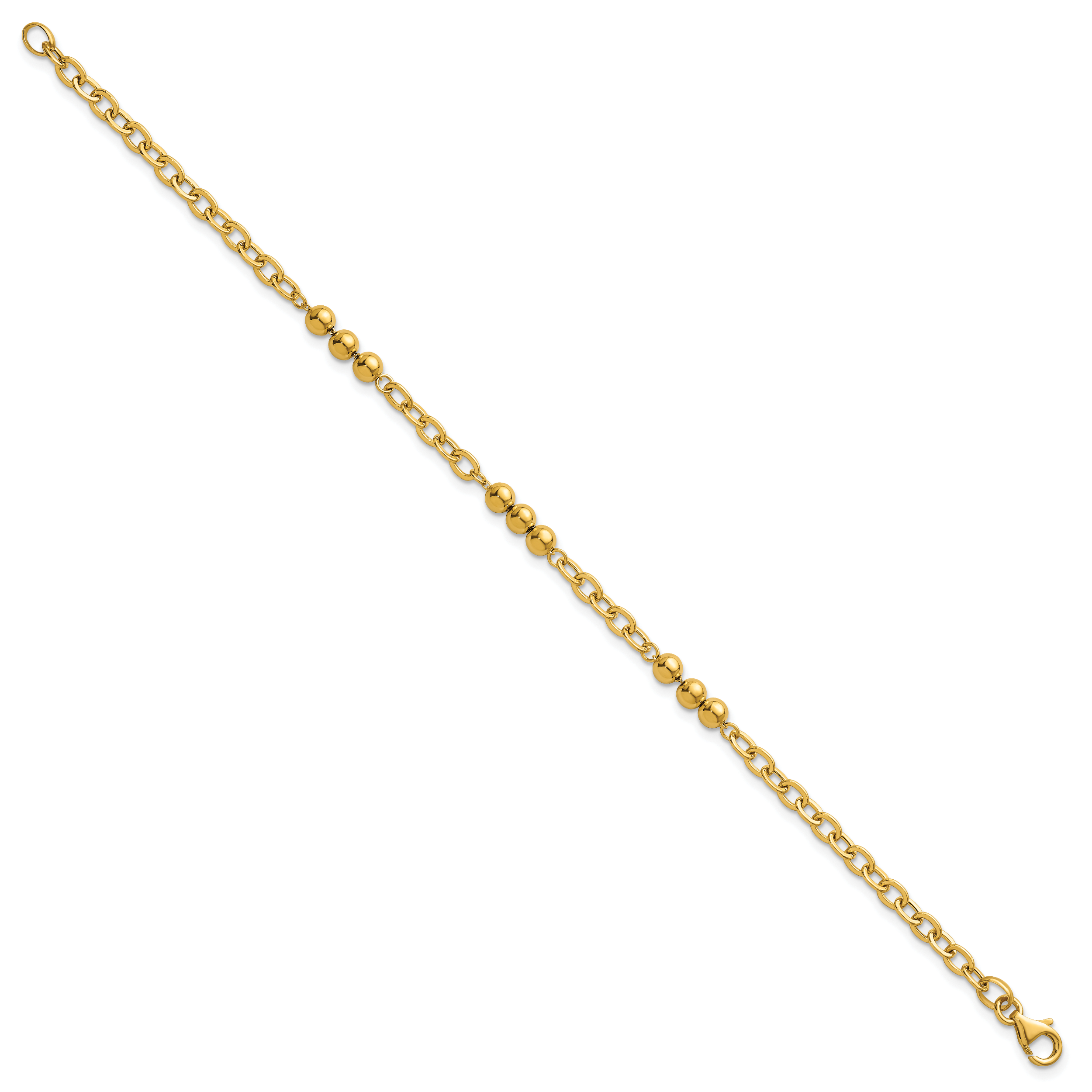 14K Polished 3.5mm Fancy Beaded and Cable Link 7.5 inch Bracelet Secondary image