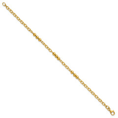 14K Polished 3.5mm Fancy Beaded and Cable Link 7.5 inch Bracelet
