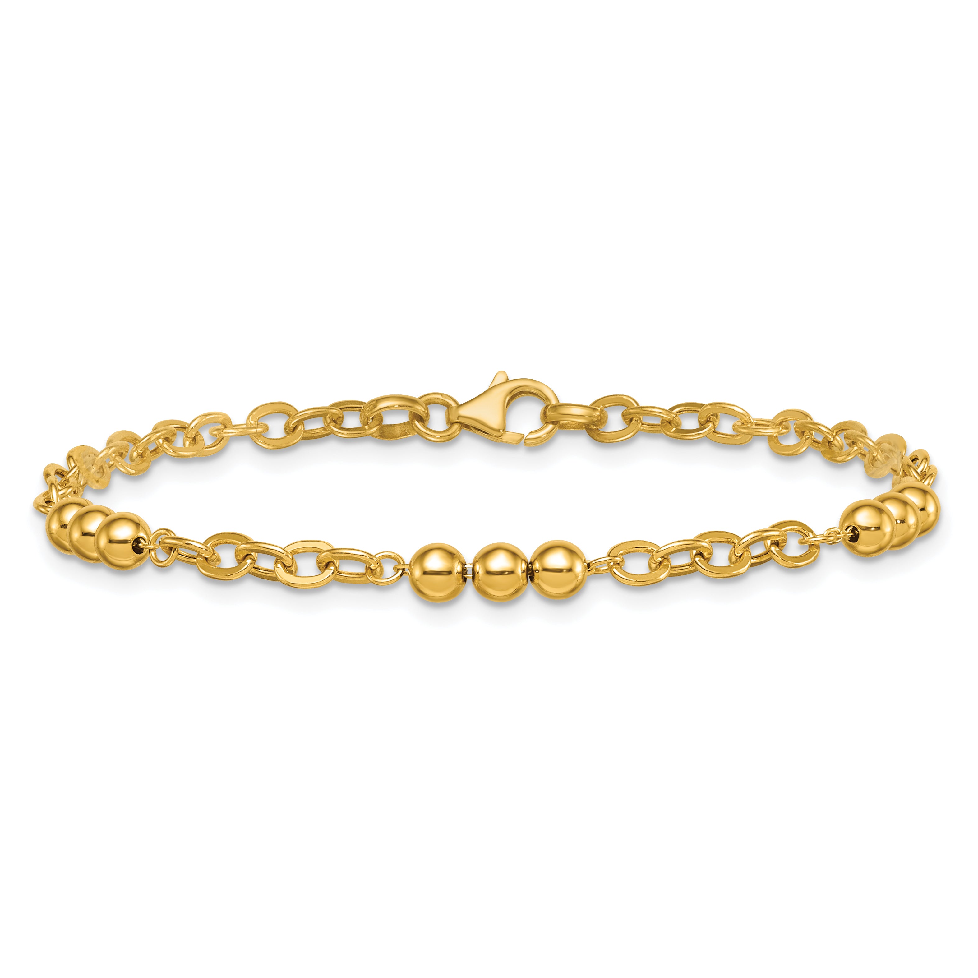14K Polished 3.5mm Fancy Beaded and Cable Link 7.5 inch Bracelet